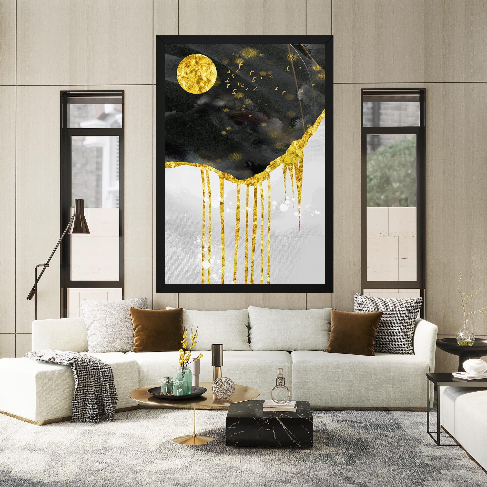 Tablou Canvas Gold Moon And Birds mockup 2