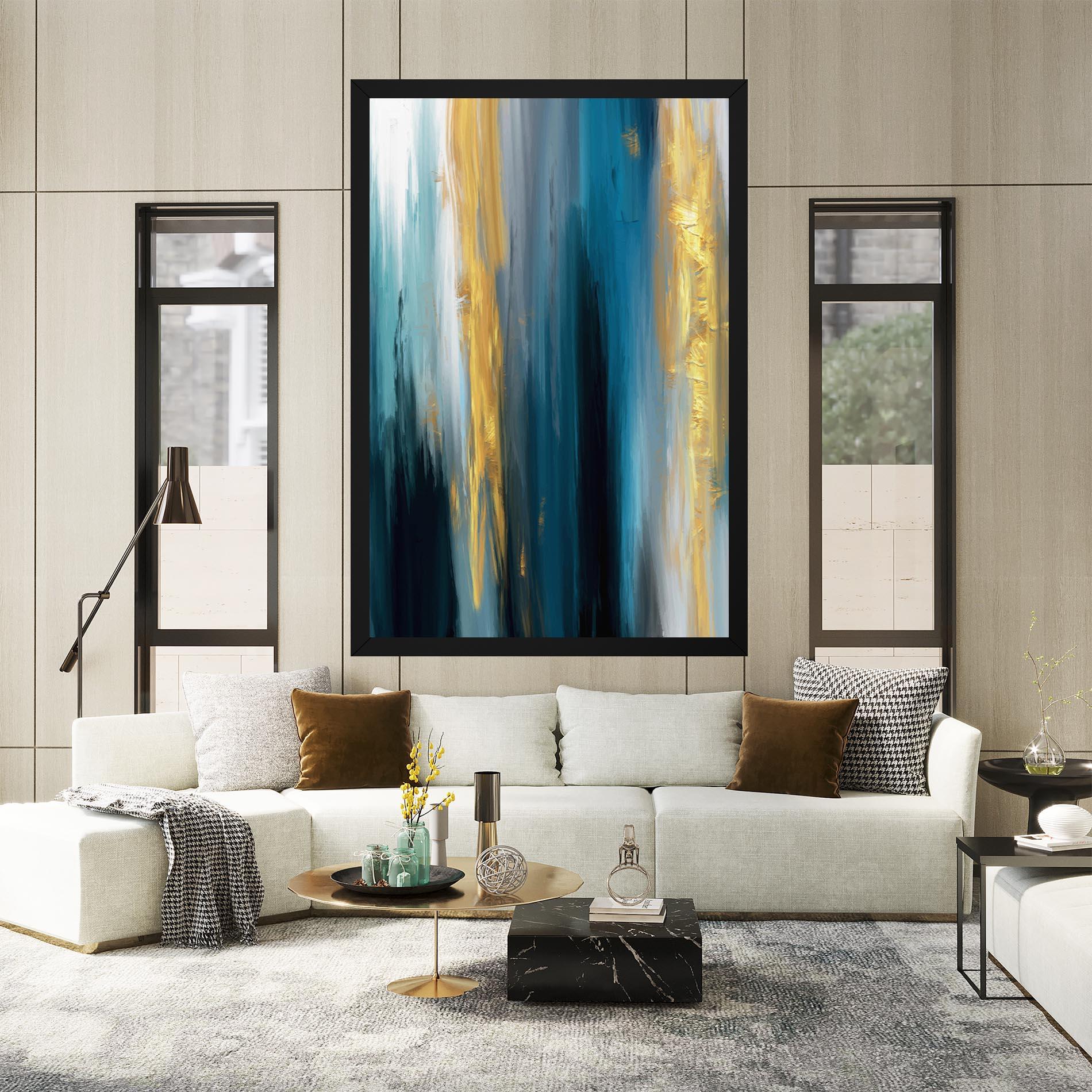 Tablou Canvas Golden Black Blue Art mockup 2