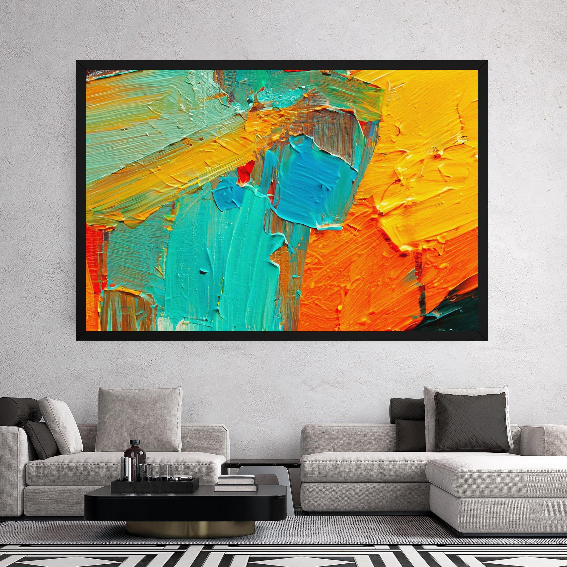 Tablou Canvas Orange Blue Painting mockup 2