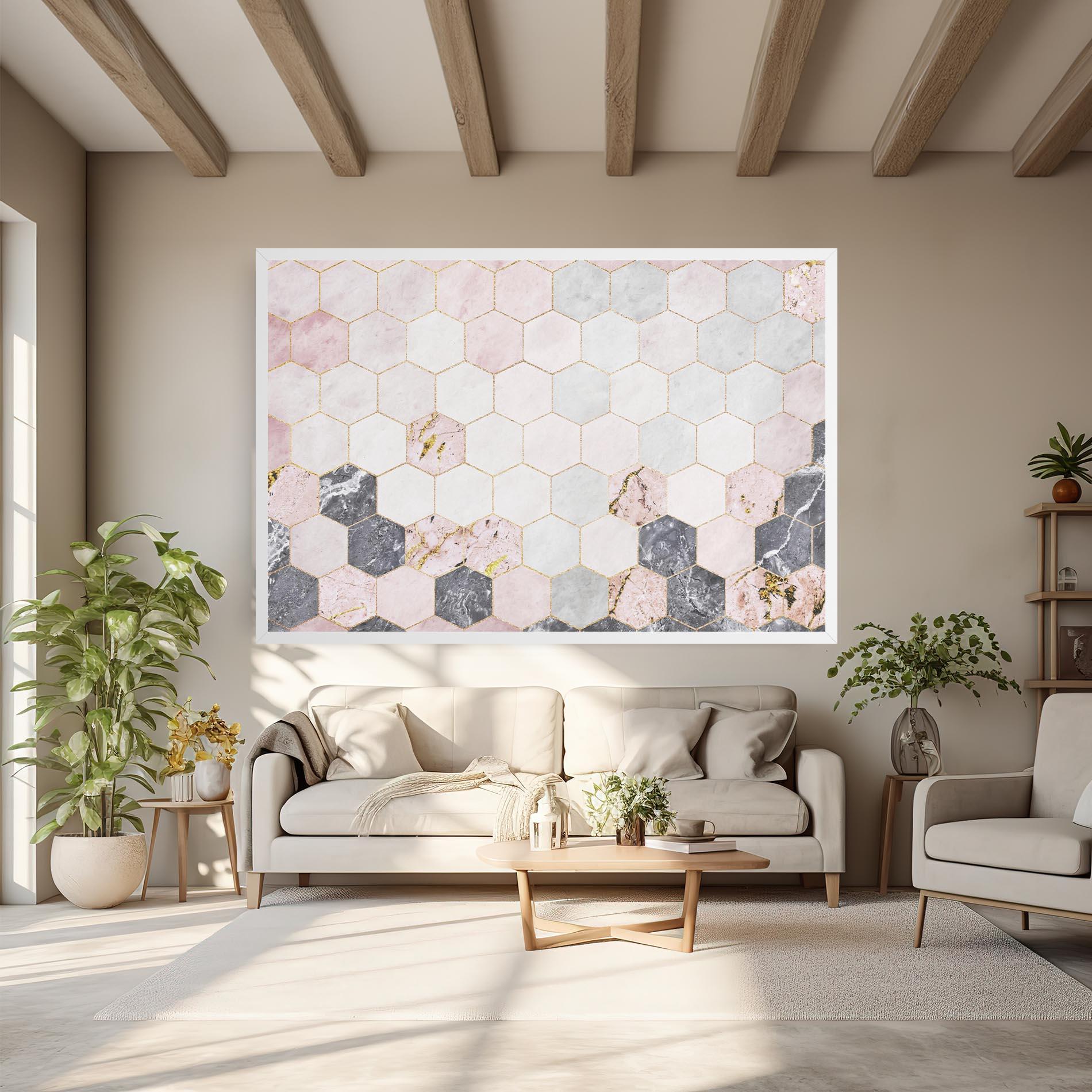 Tablou Canvas Grey Pink Hexagon mockup 6