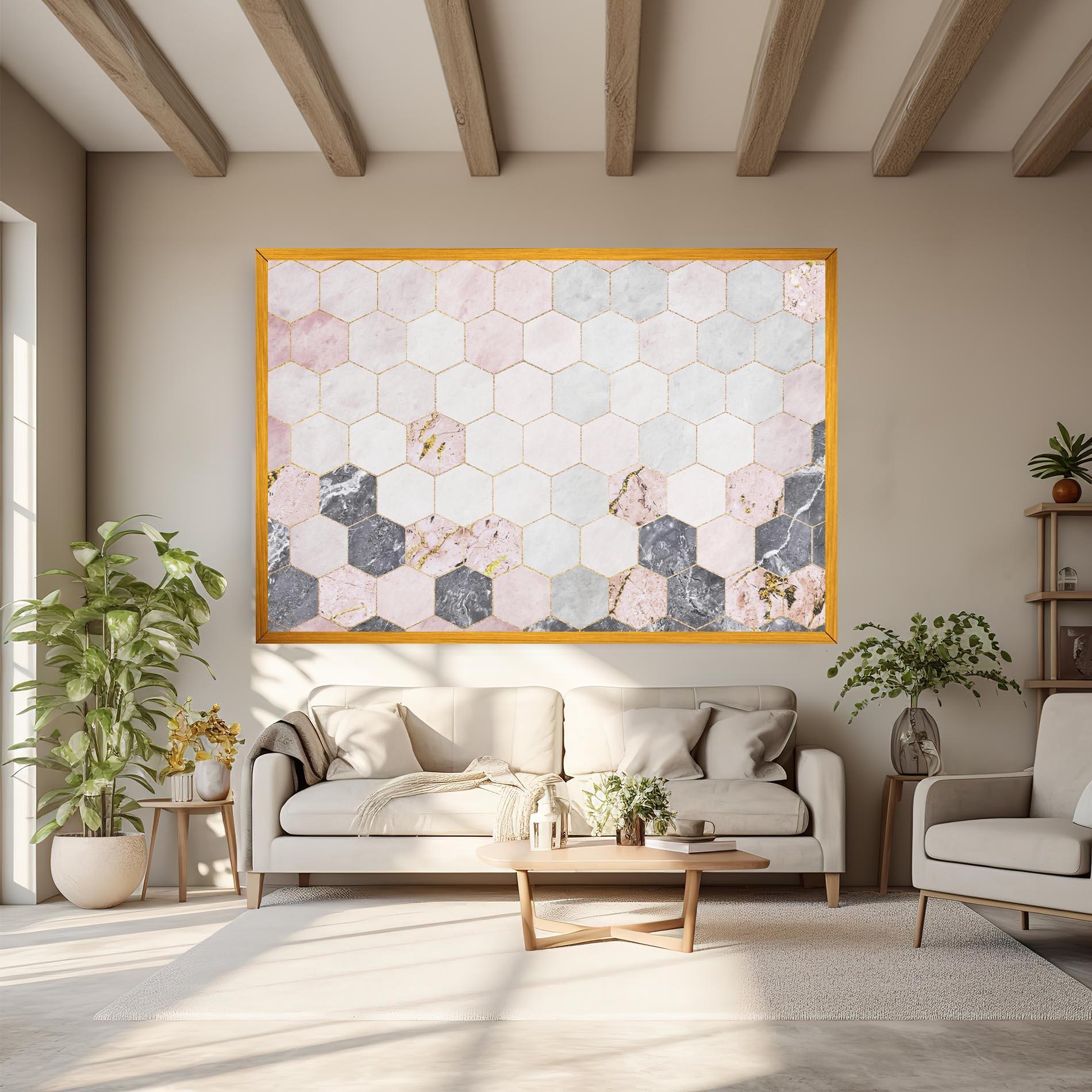 Tablou Canvas Grey Pink Hexagon mockup 6