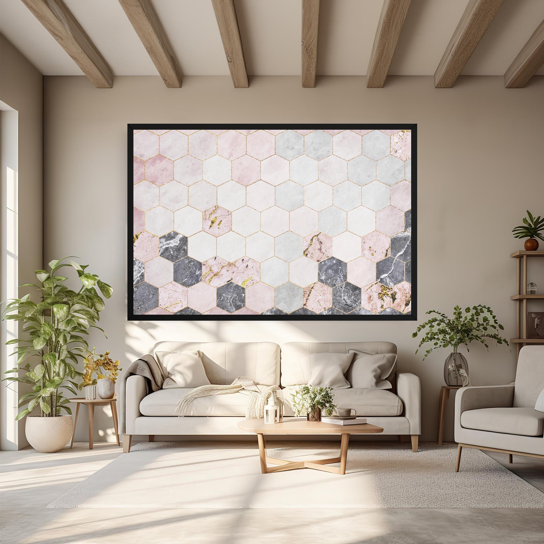 Tablou Canvas Grey Pink Hexagon mockup 6