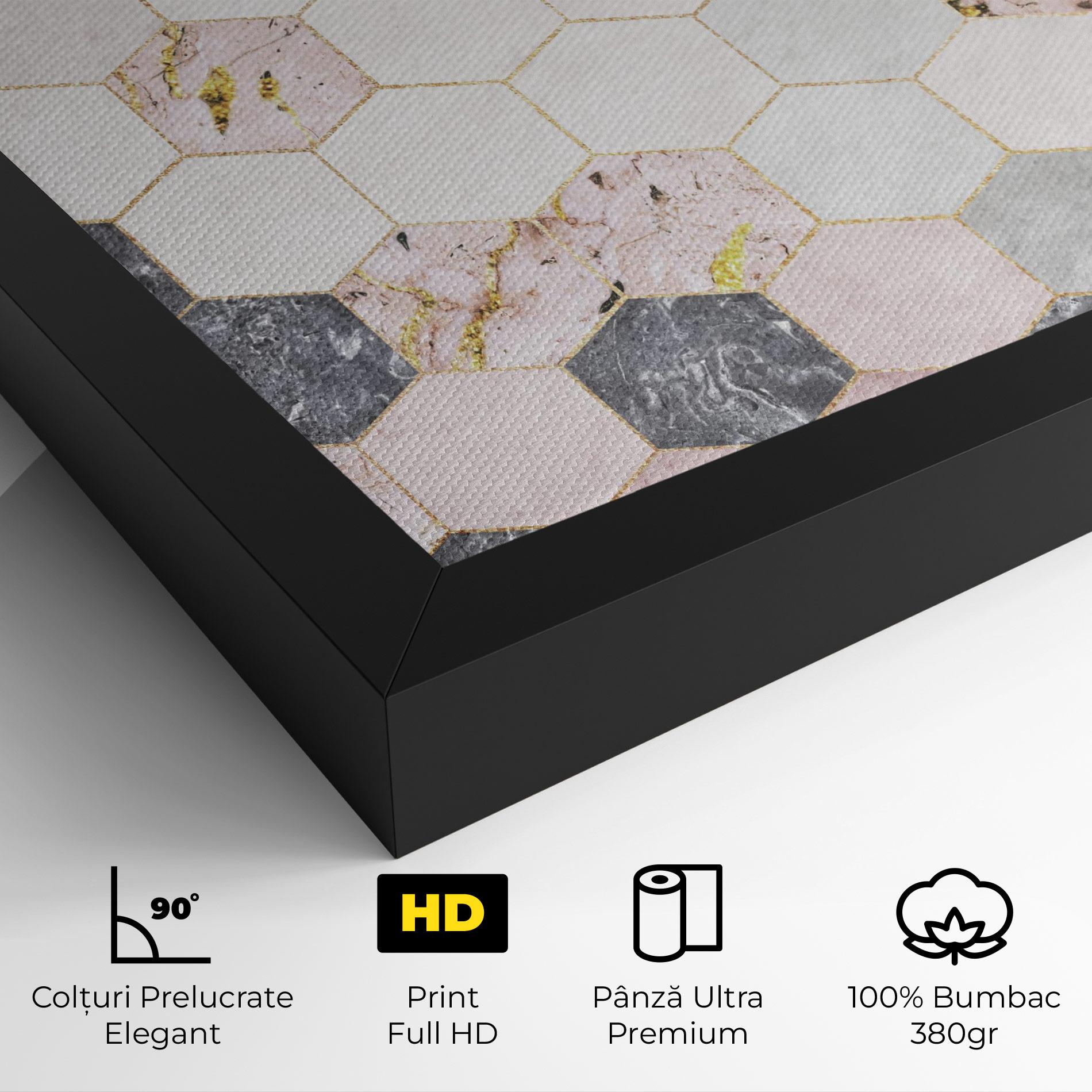 Tablou Canvas Grey Pink Hexagon mockup 4