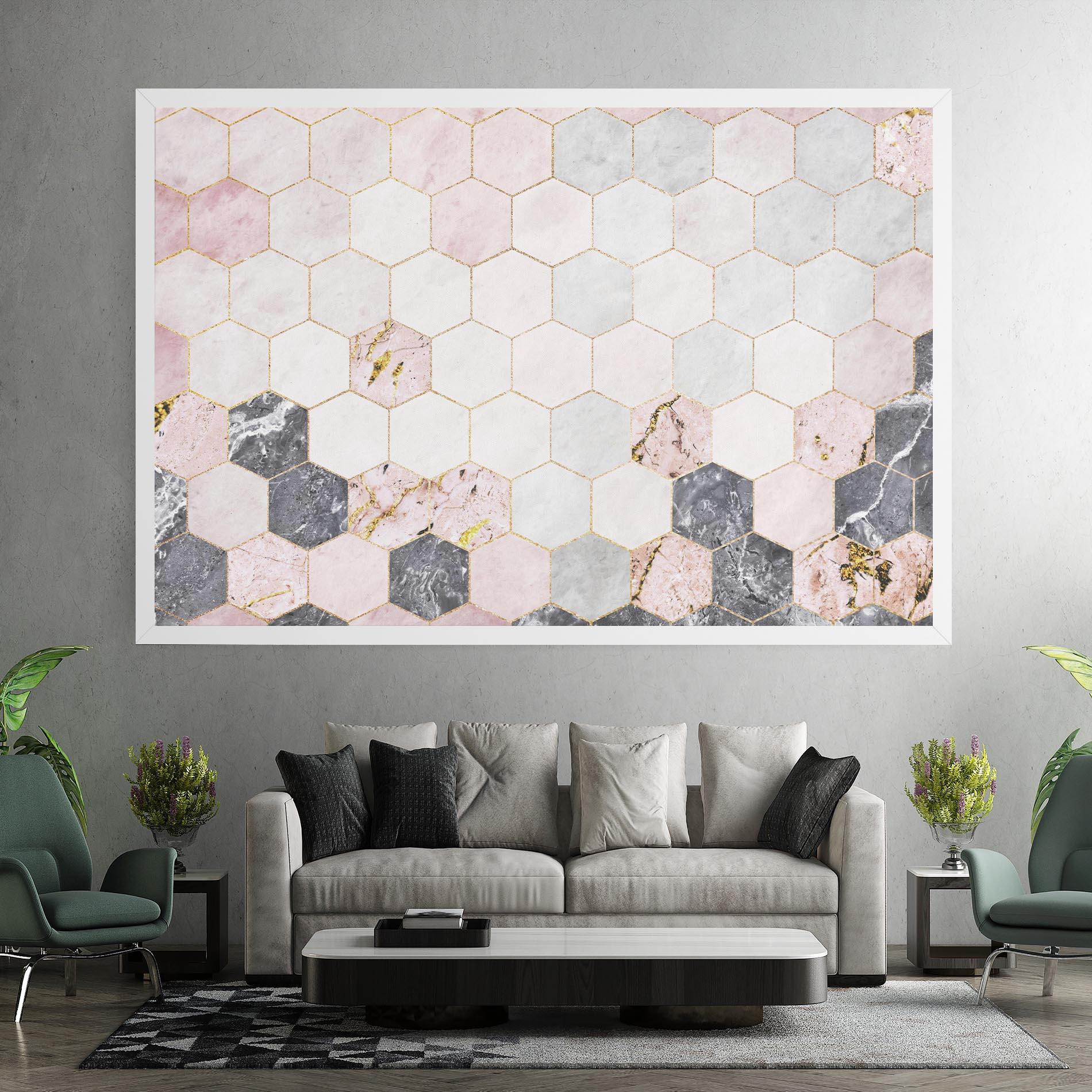 Tablou Canvas Grey Pink Hexagon mockup 7