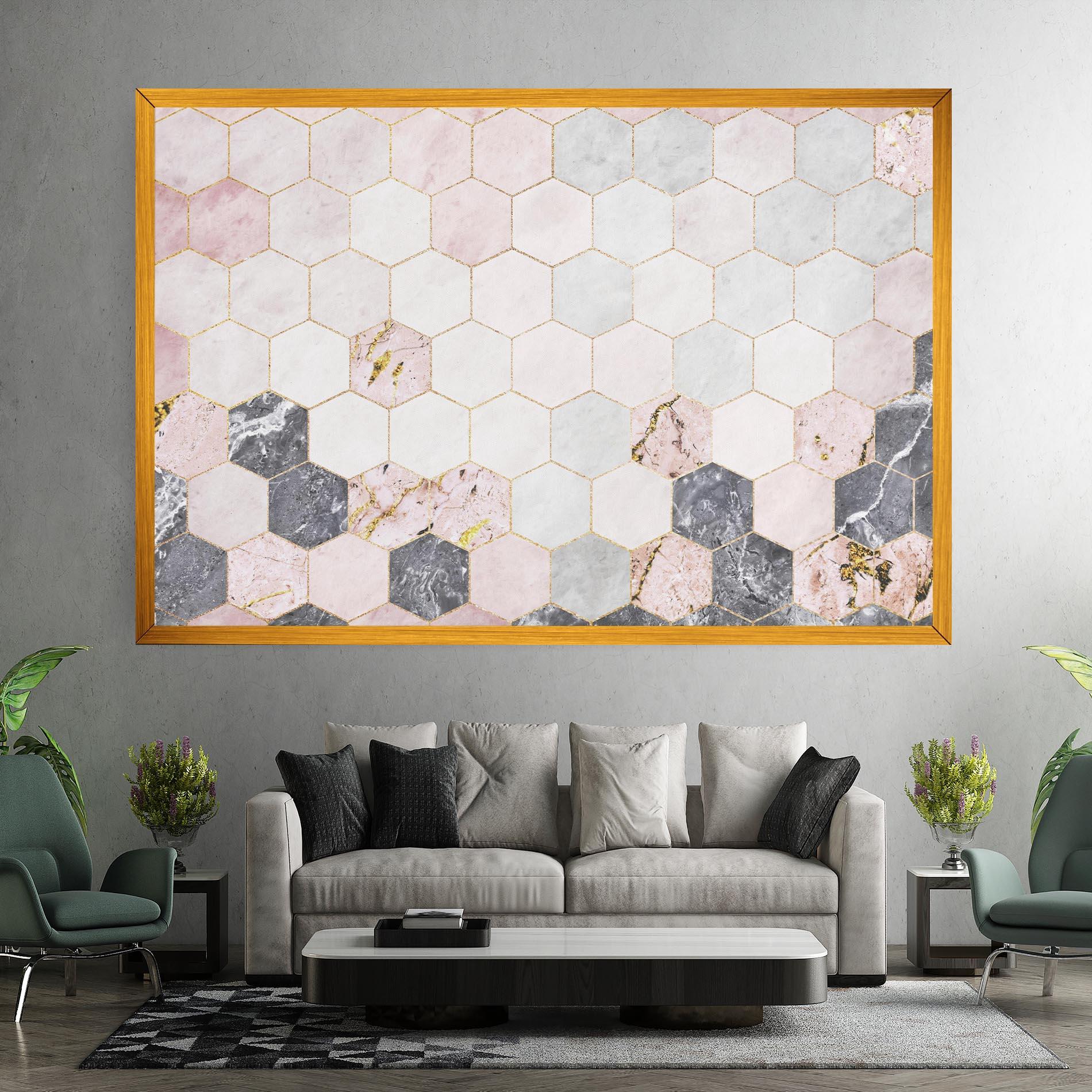 Tablou Canvas Grey Pink Hexagon mockup 7