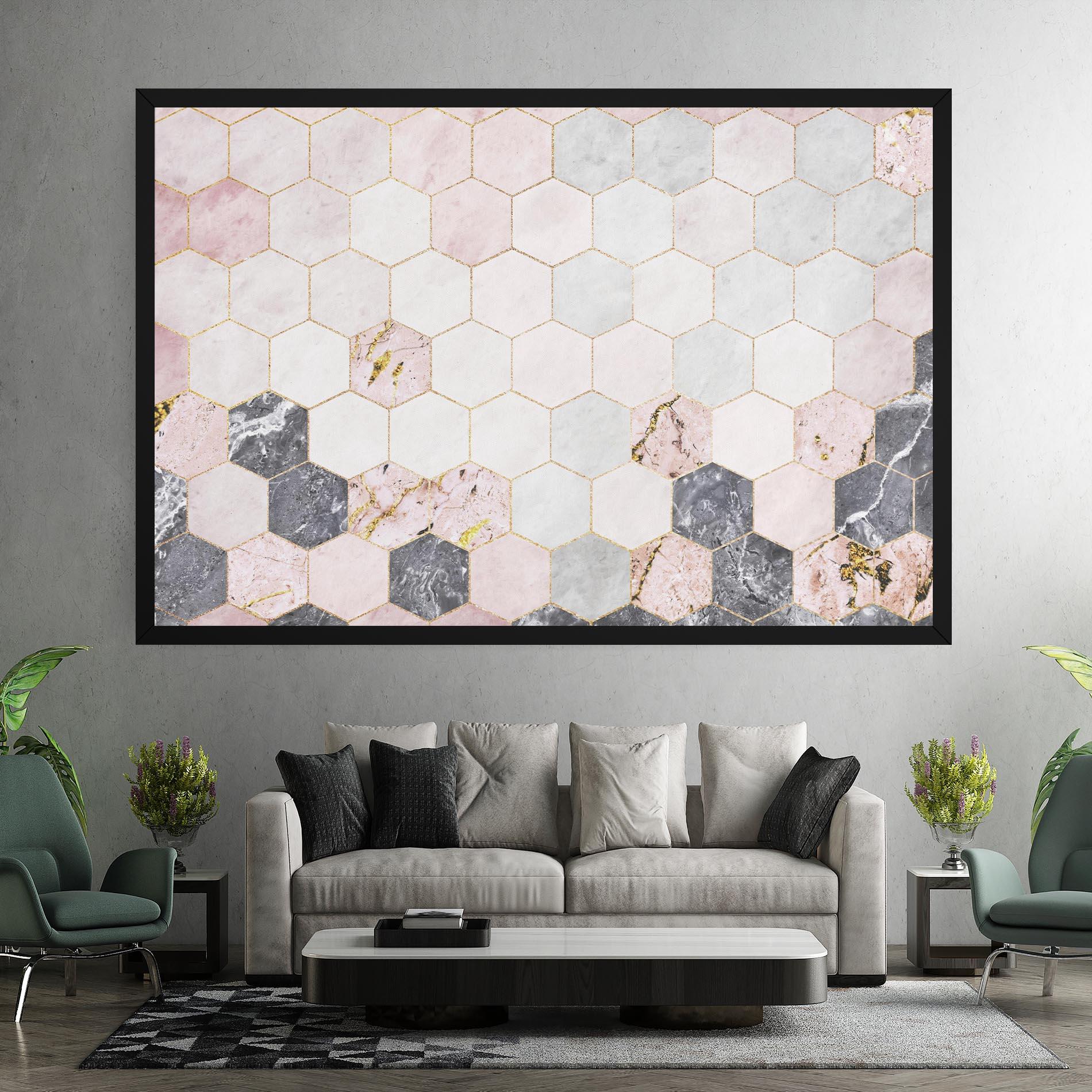 Tablou Canvas Grey Pink Hexagon mockup 7