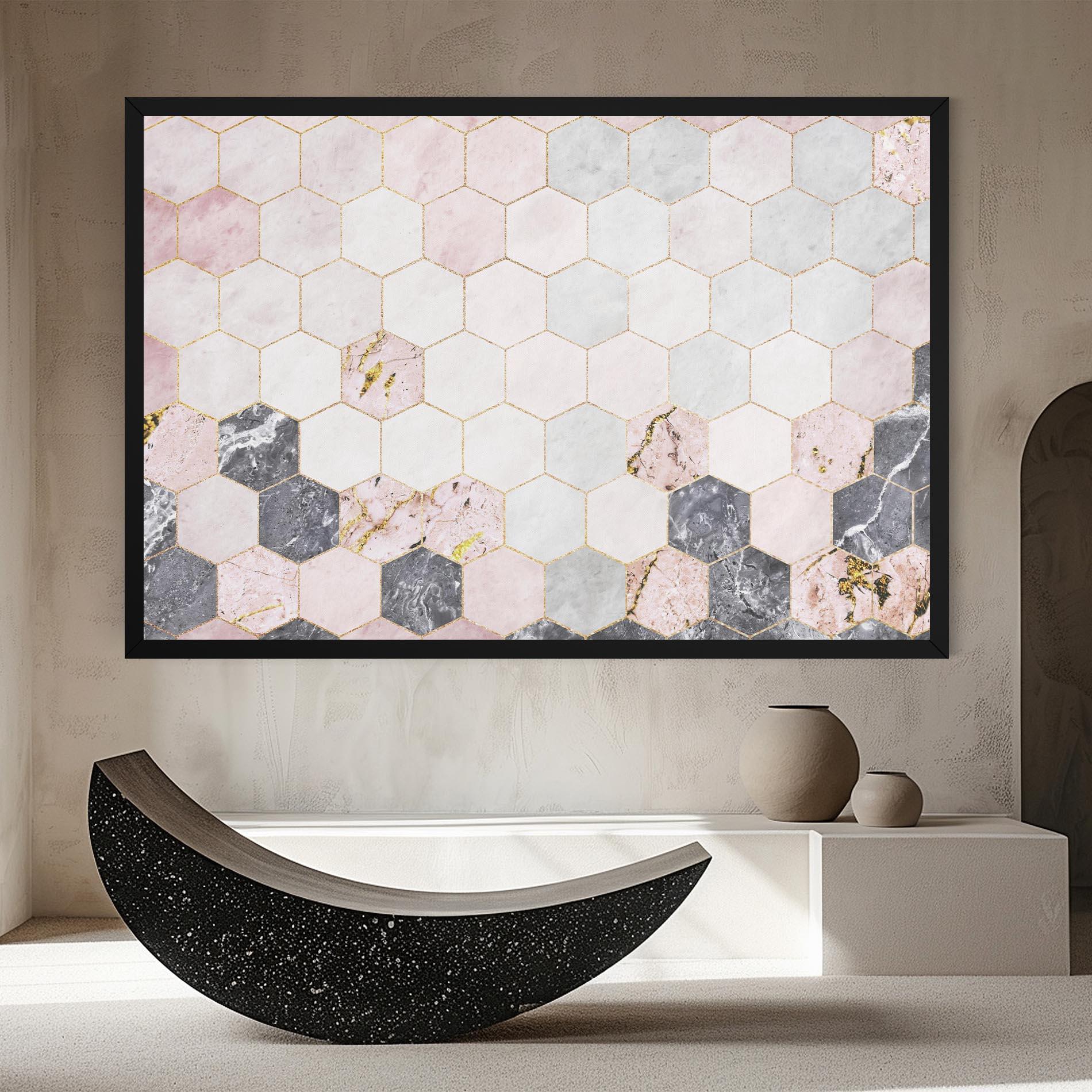 Tablou Canvas Grey Pink Hexagon mockup 8
