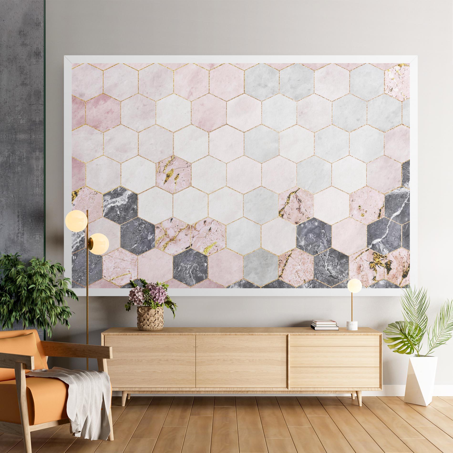 Tablou Canvas Grey Pink Hexagon mockup 9