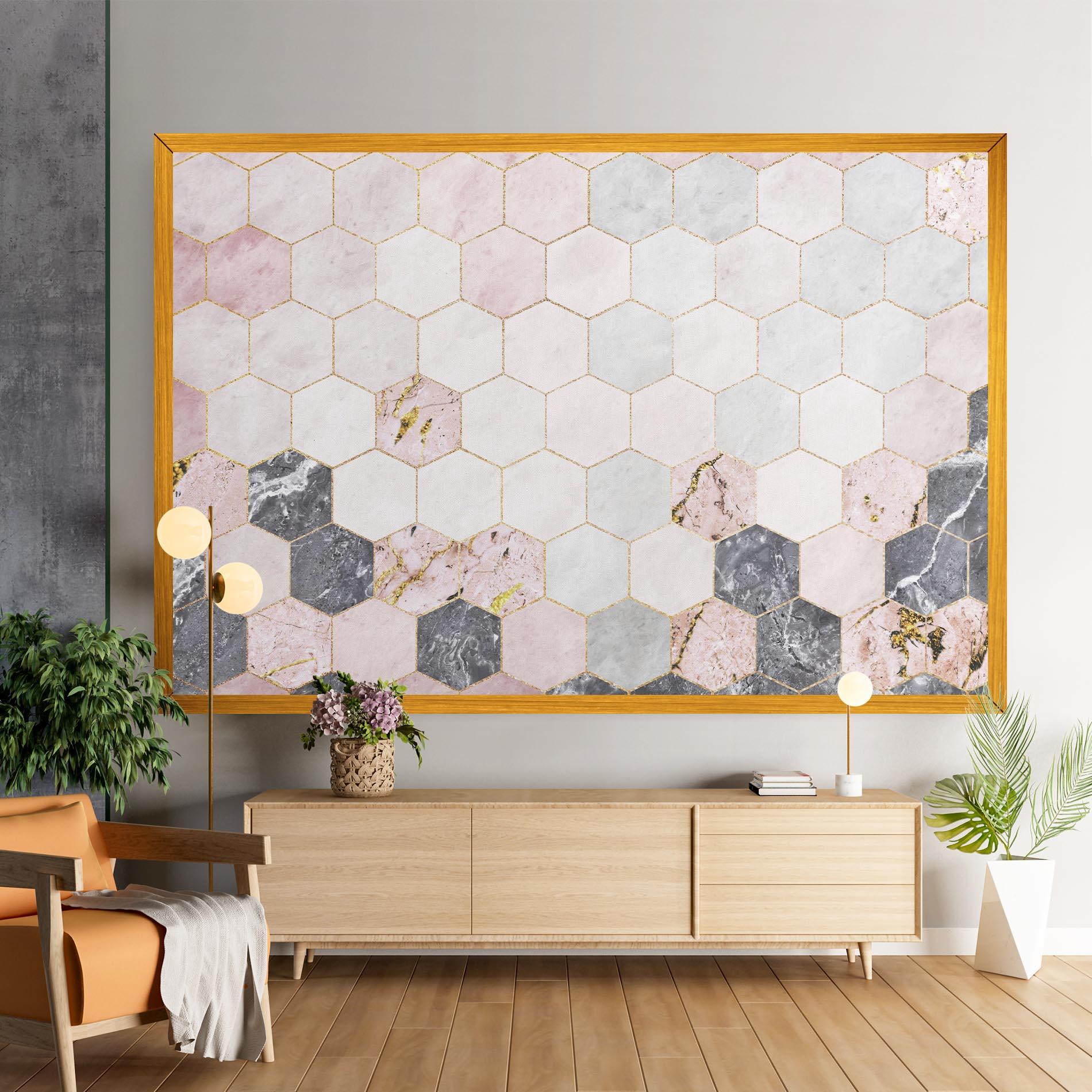 Tablou Canvas Grey Pink Hexagon mockup 9