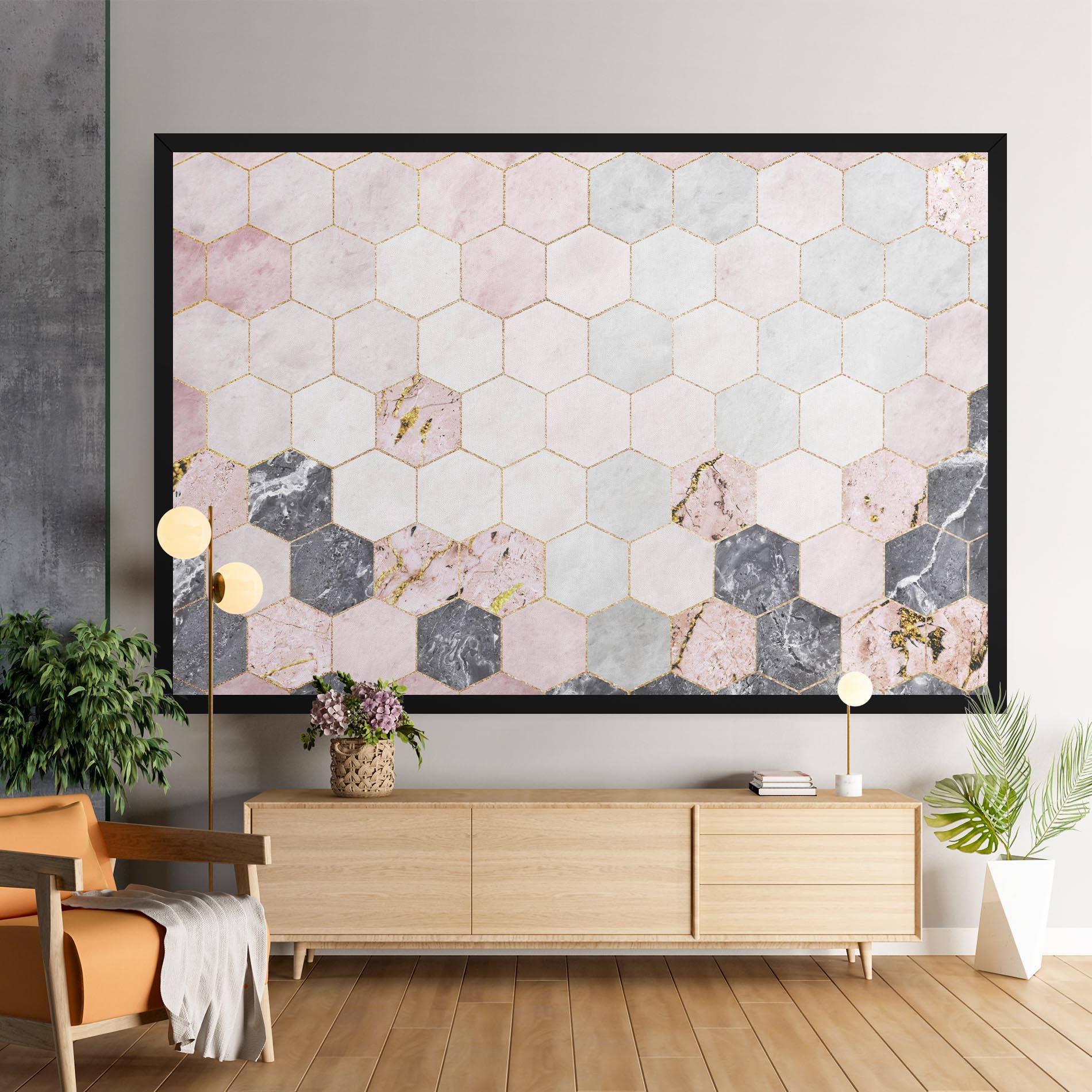 Tablou Canvas Grey Pink Hexagon mockup 9