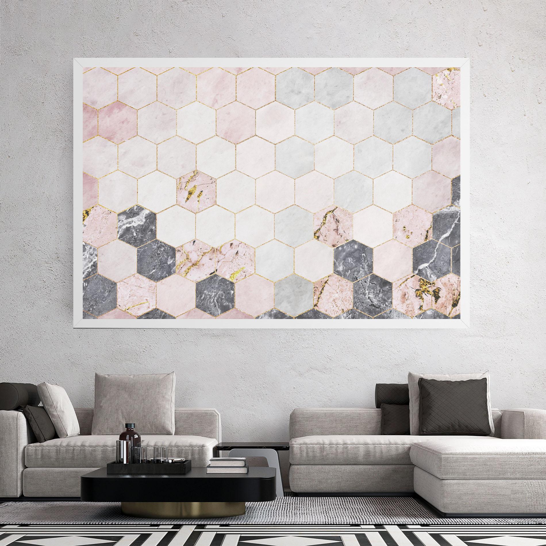 Tablou Canvas Grey Pink Hexagon mockup 2