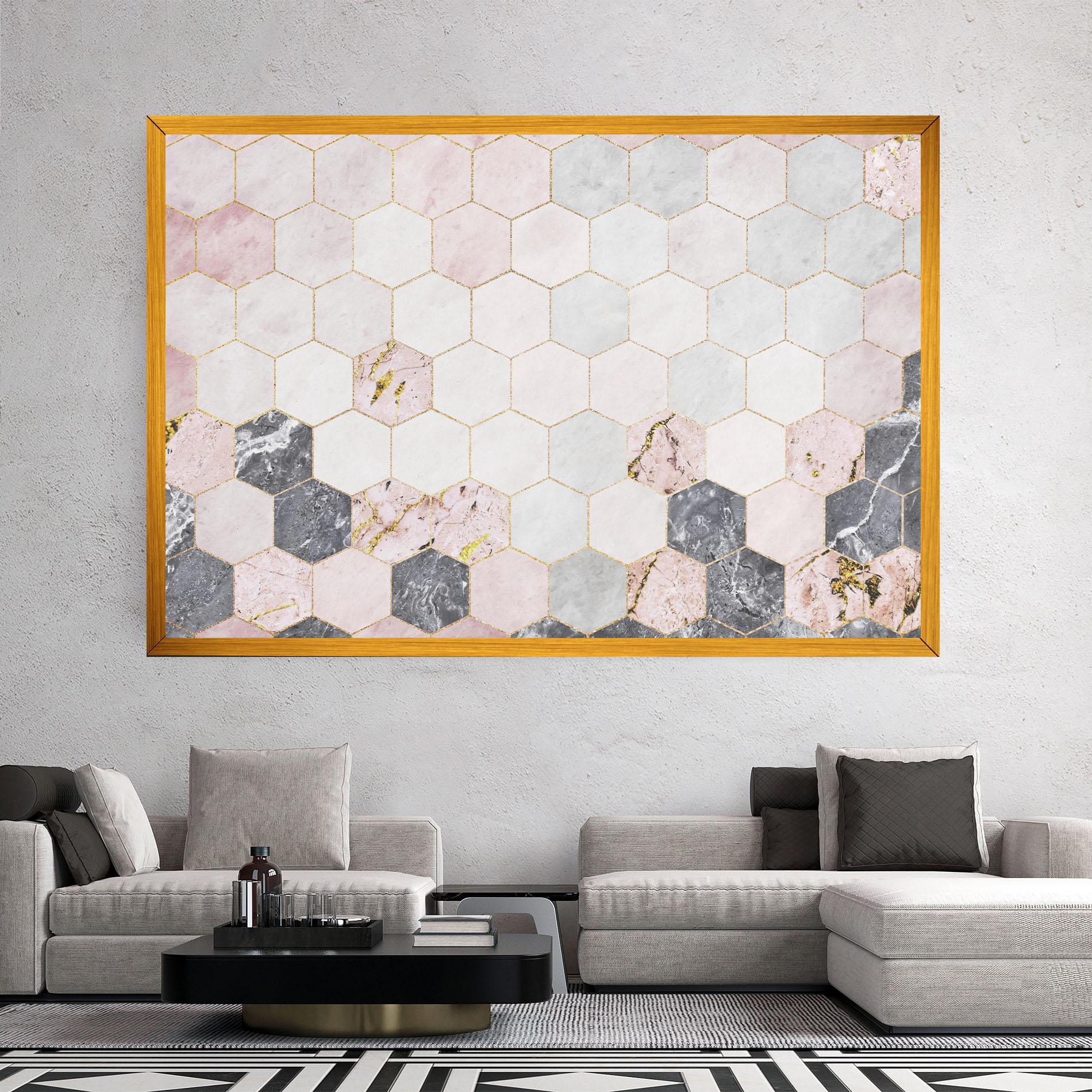 Tablou Canvas Grey Pink Hexagon mockup 2