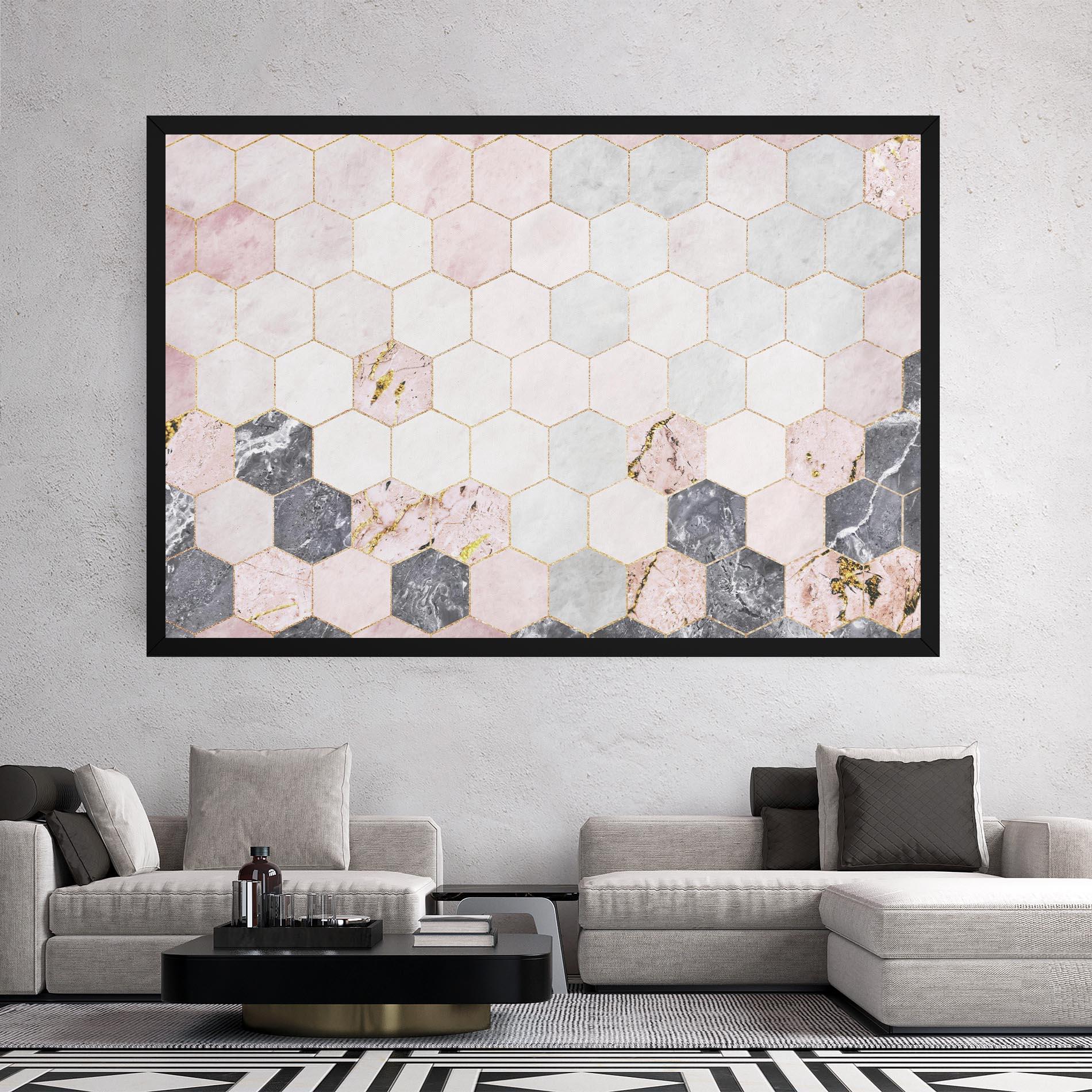 Tablou Canvas Grey Pink Hexagon mockup 2