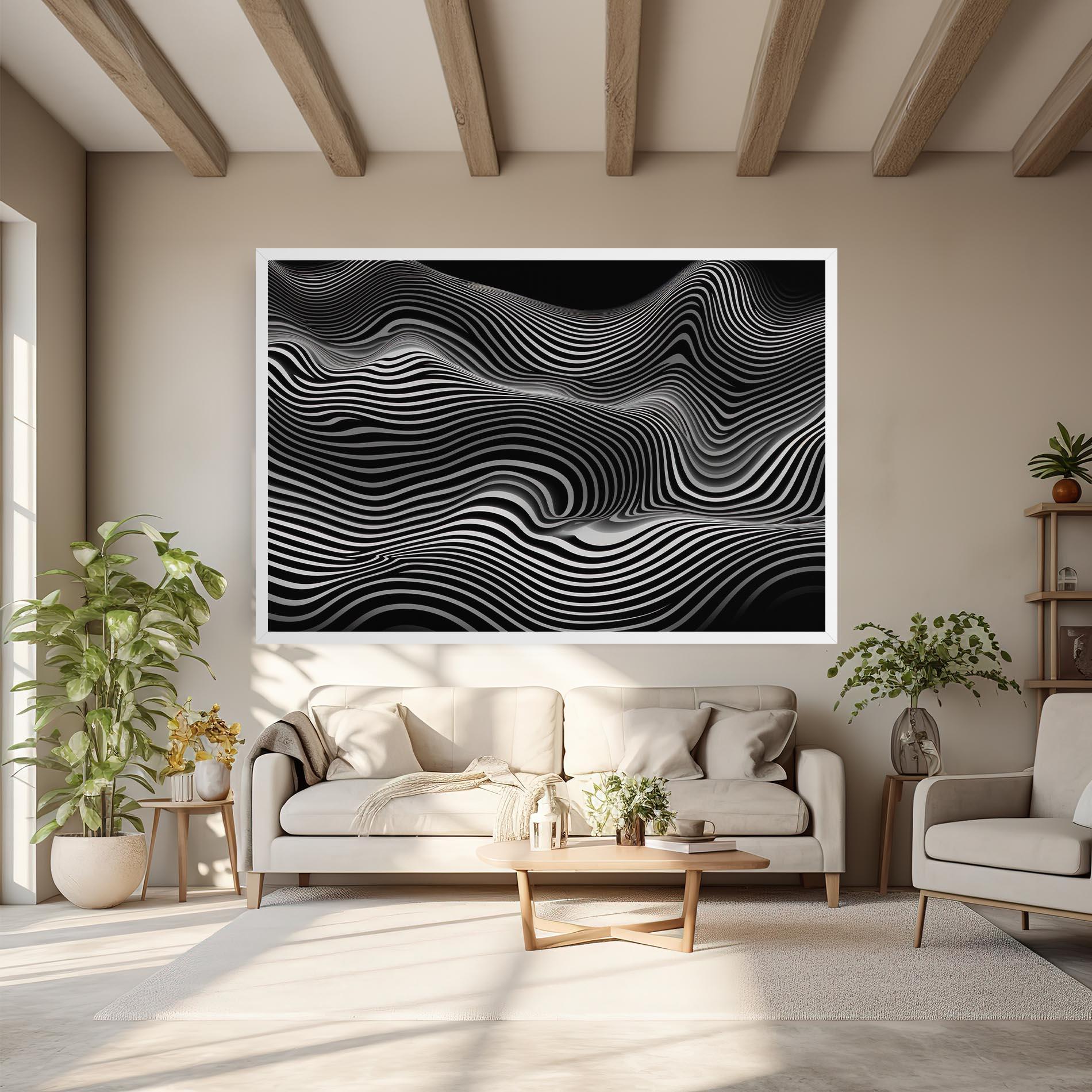 Tablou Canvas White Black Lines Wave mockup 6