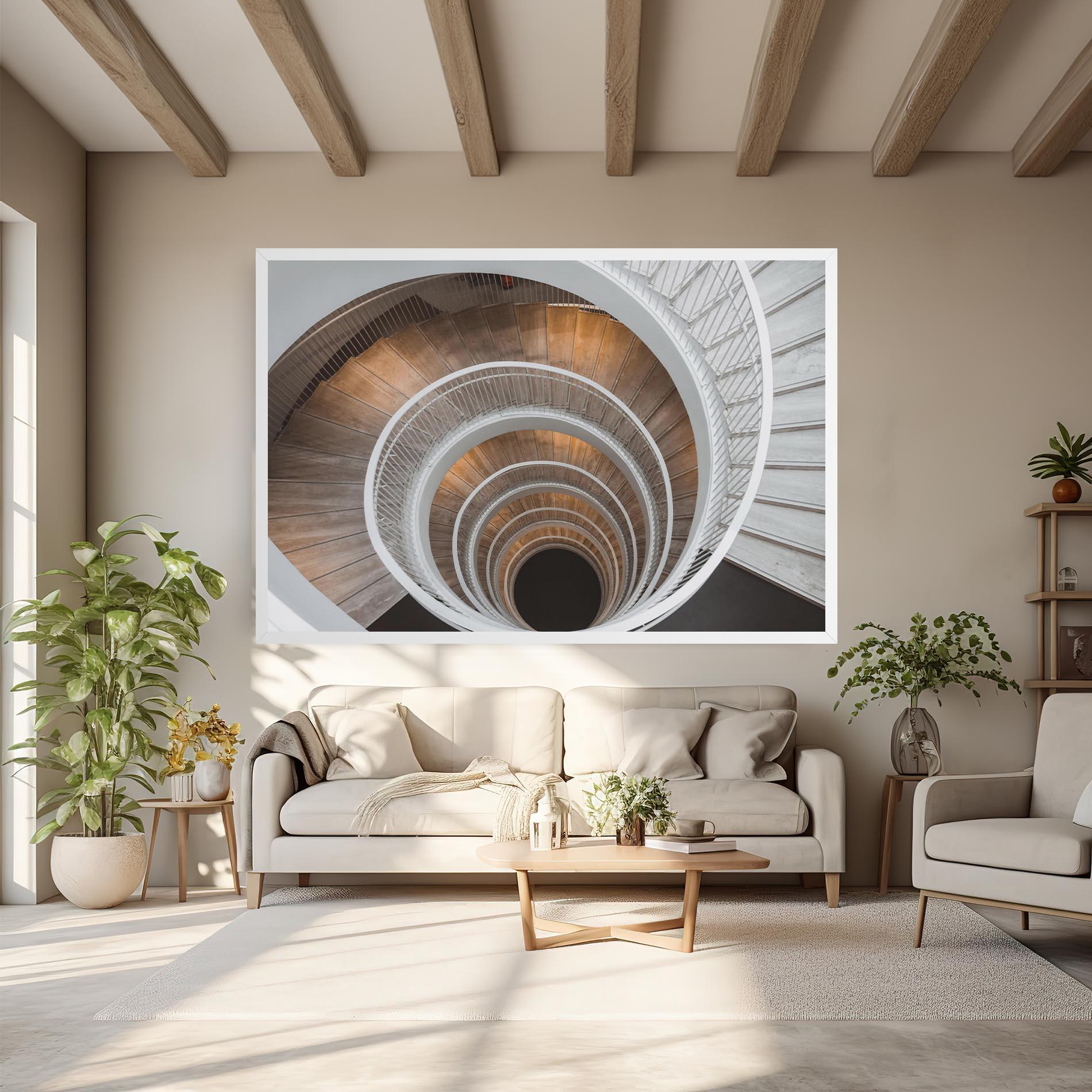 Tablou Canvas White Spiral Stairs mockup 6