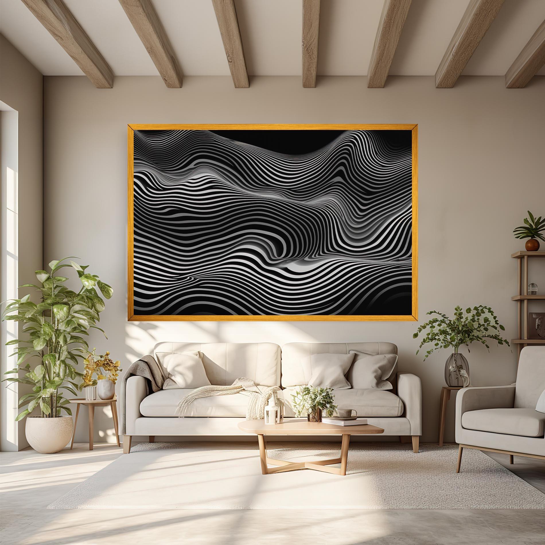 Tablou Canvas White Black Lines Wave mockup 6