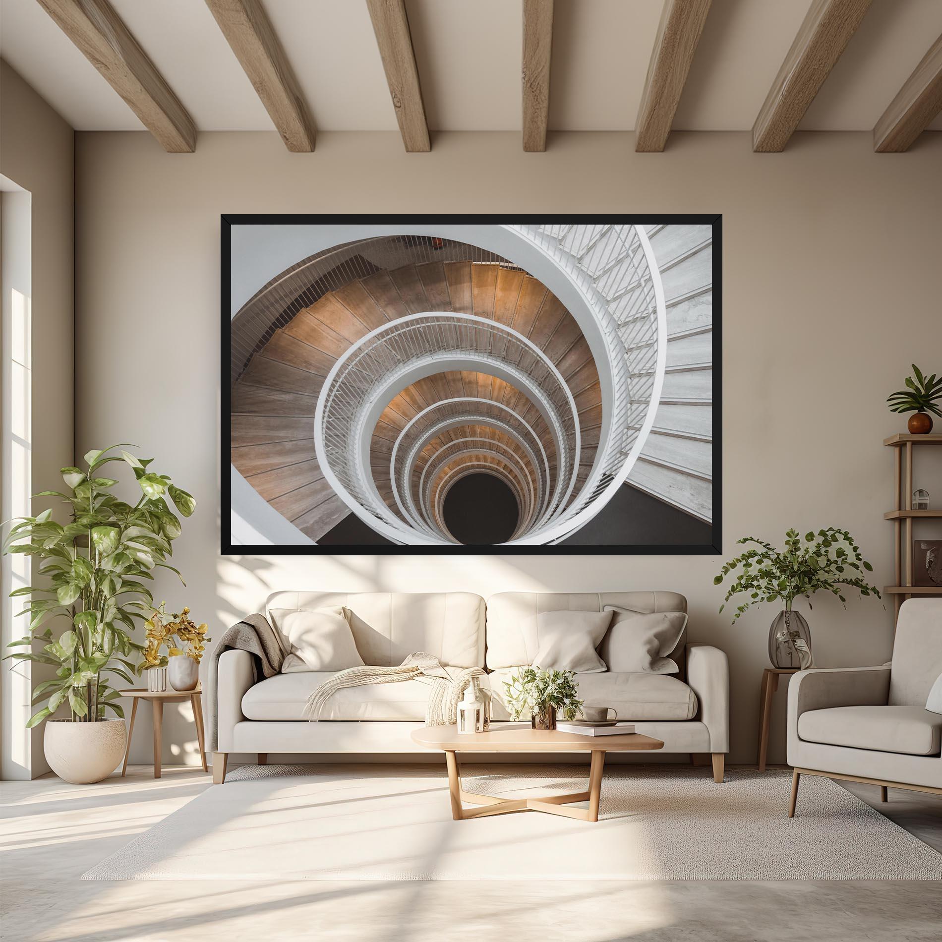 Tablou Canvas White Spiral Stairs mockup 6