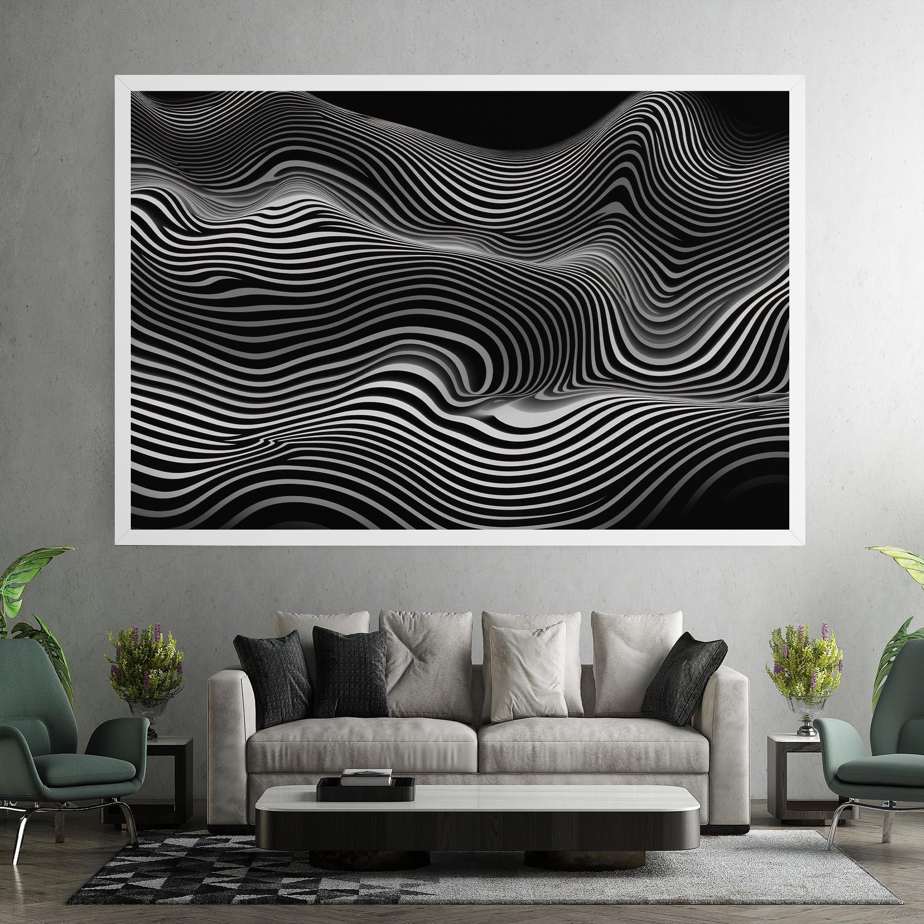 Tablou Canvas White Black Lines Wave mockup 7