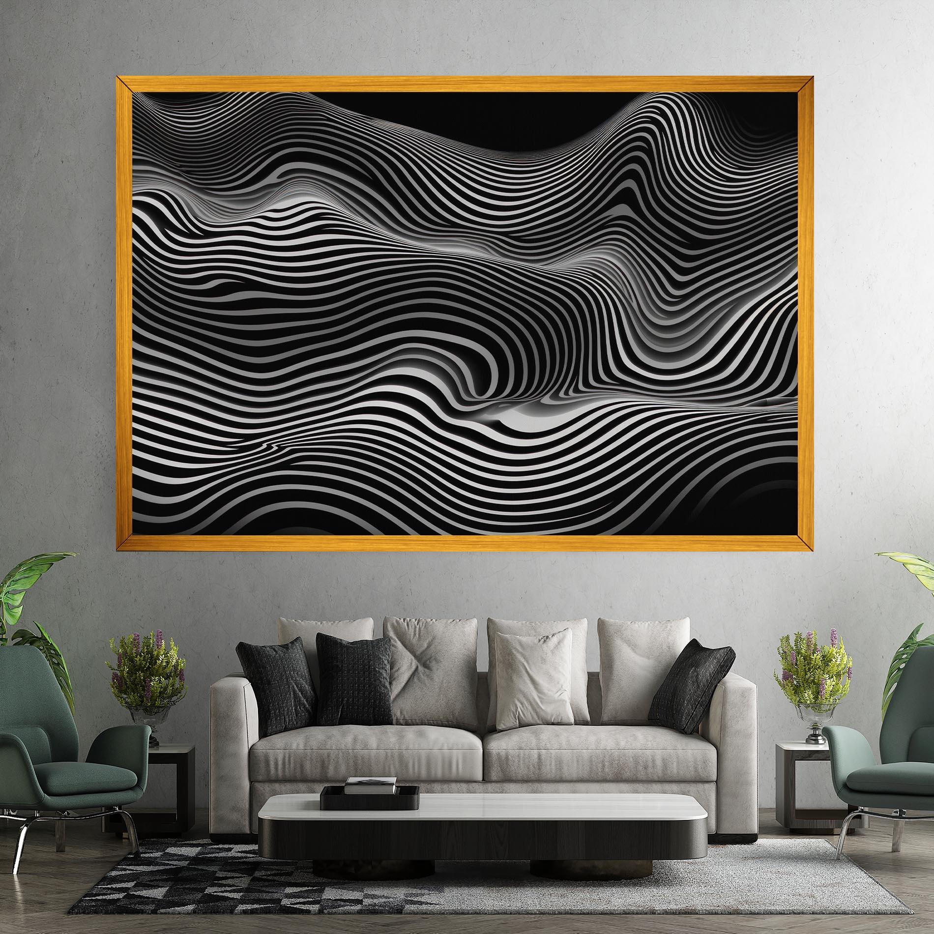Tablou Canvas White Black Lines Wave mockup 7