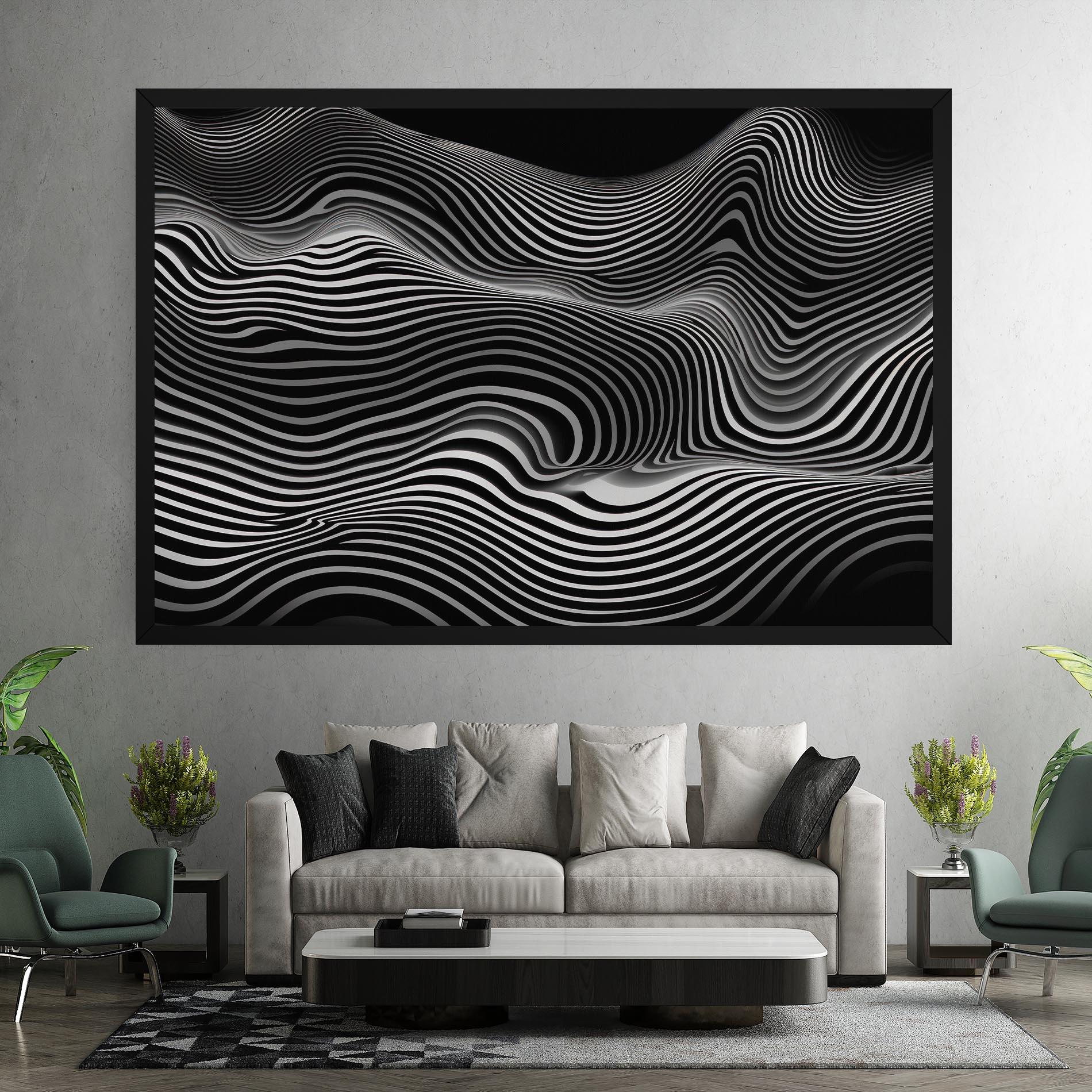 Tablou Canvas White Black Lines Wave mockup 7