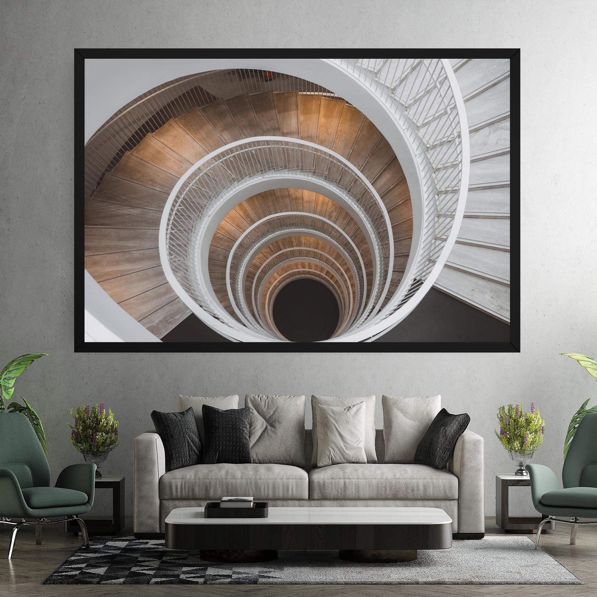 Tablou Canvas White Spiral Stairs mockup 7