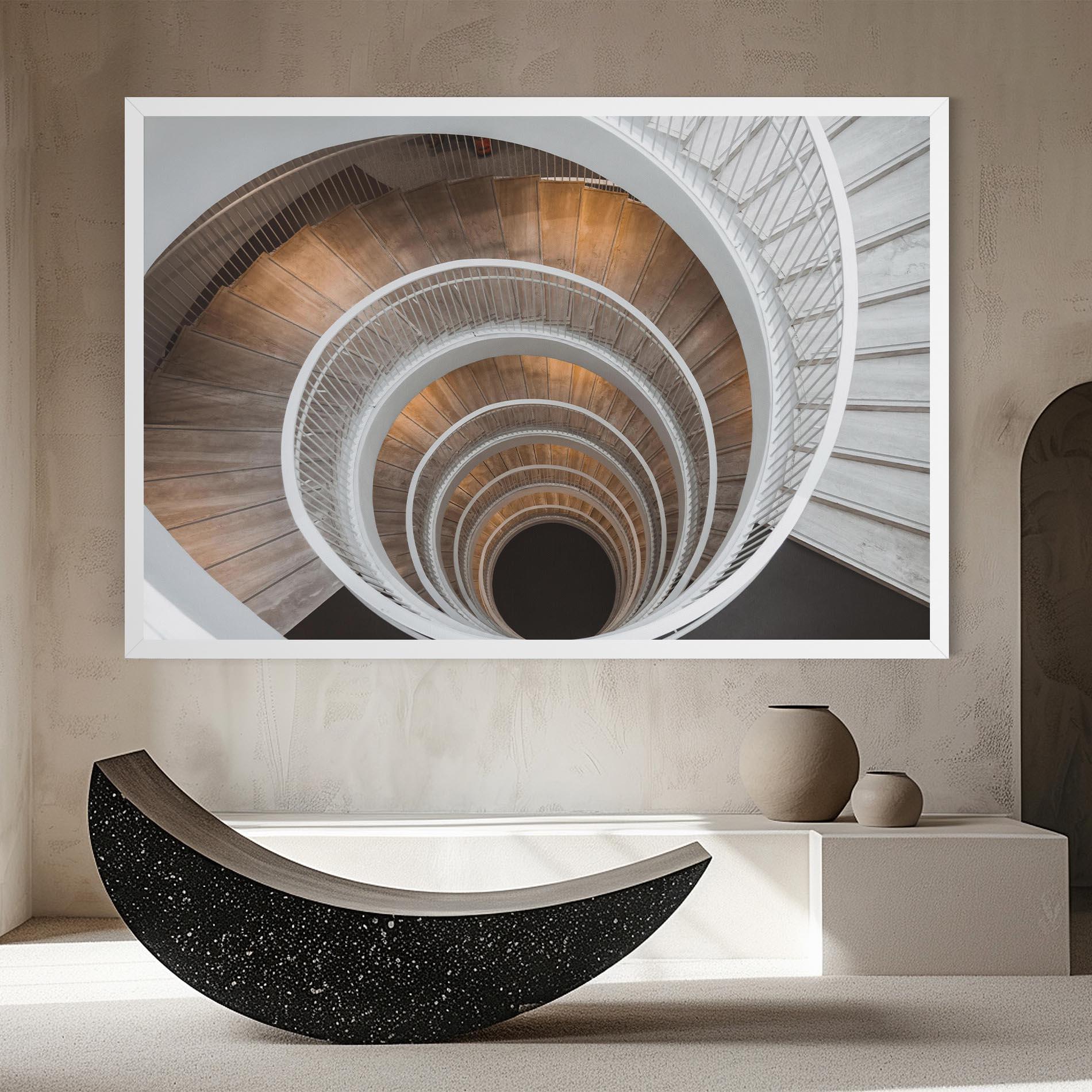 Tablou Canvas White Spiral Stairs mockup 8