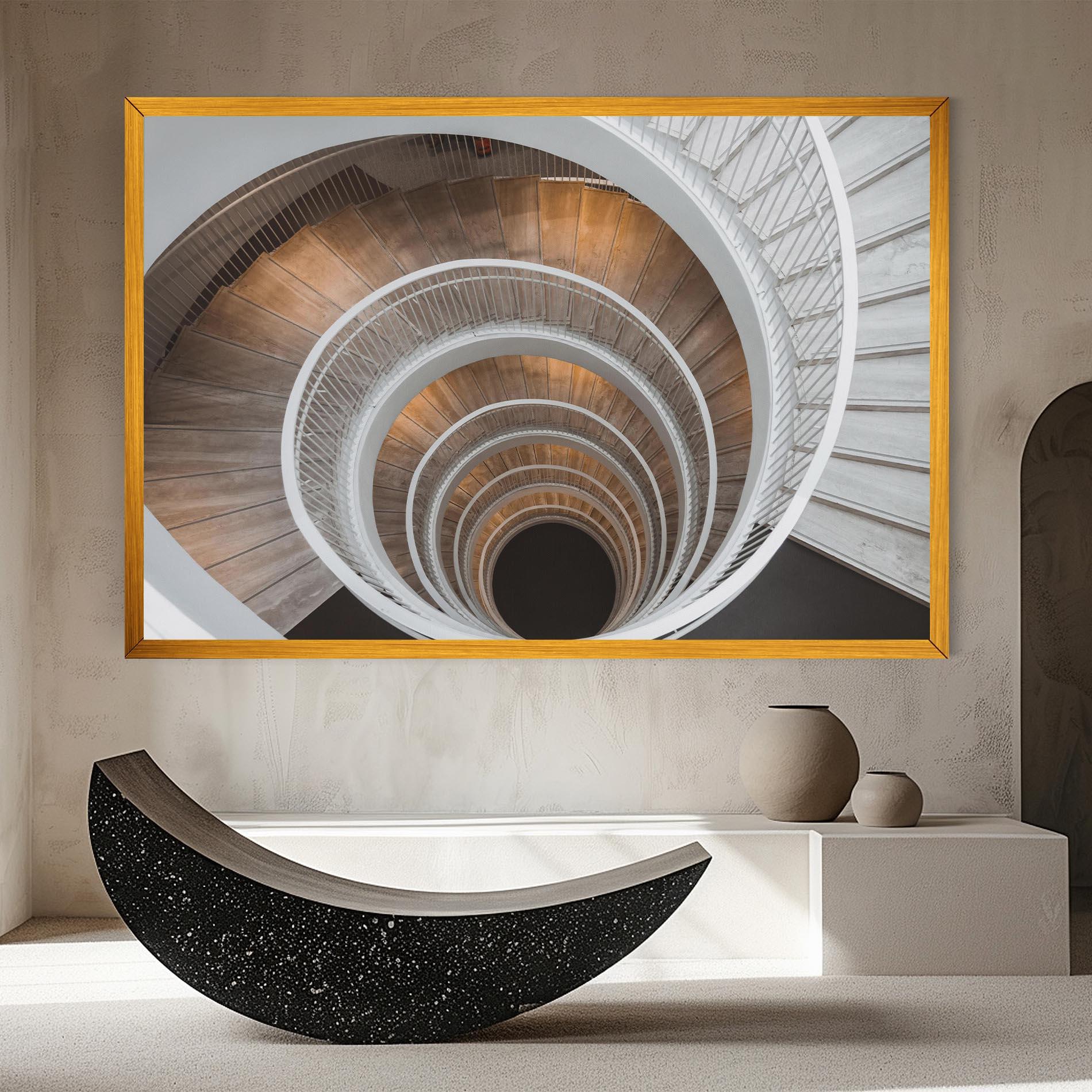 Tablou Canvas White Spiral Stairs mockup 8