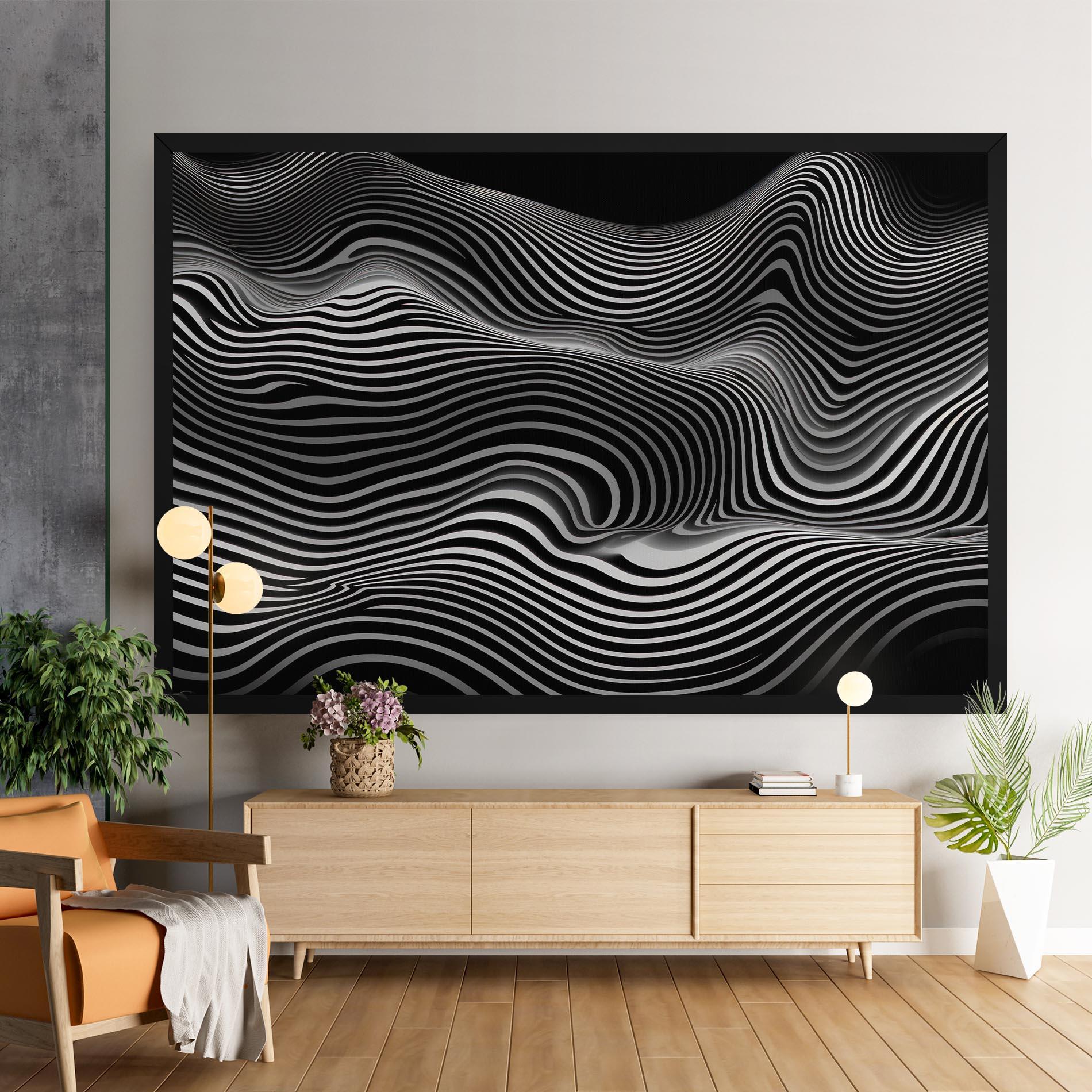 Tablou Canvas White Black Lines Wave mockup 9