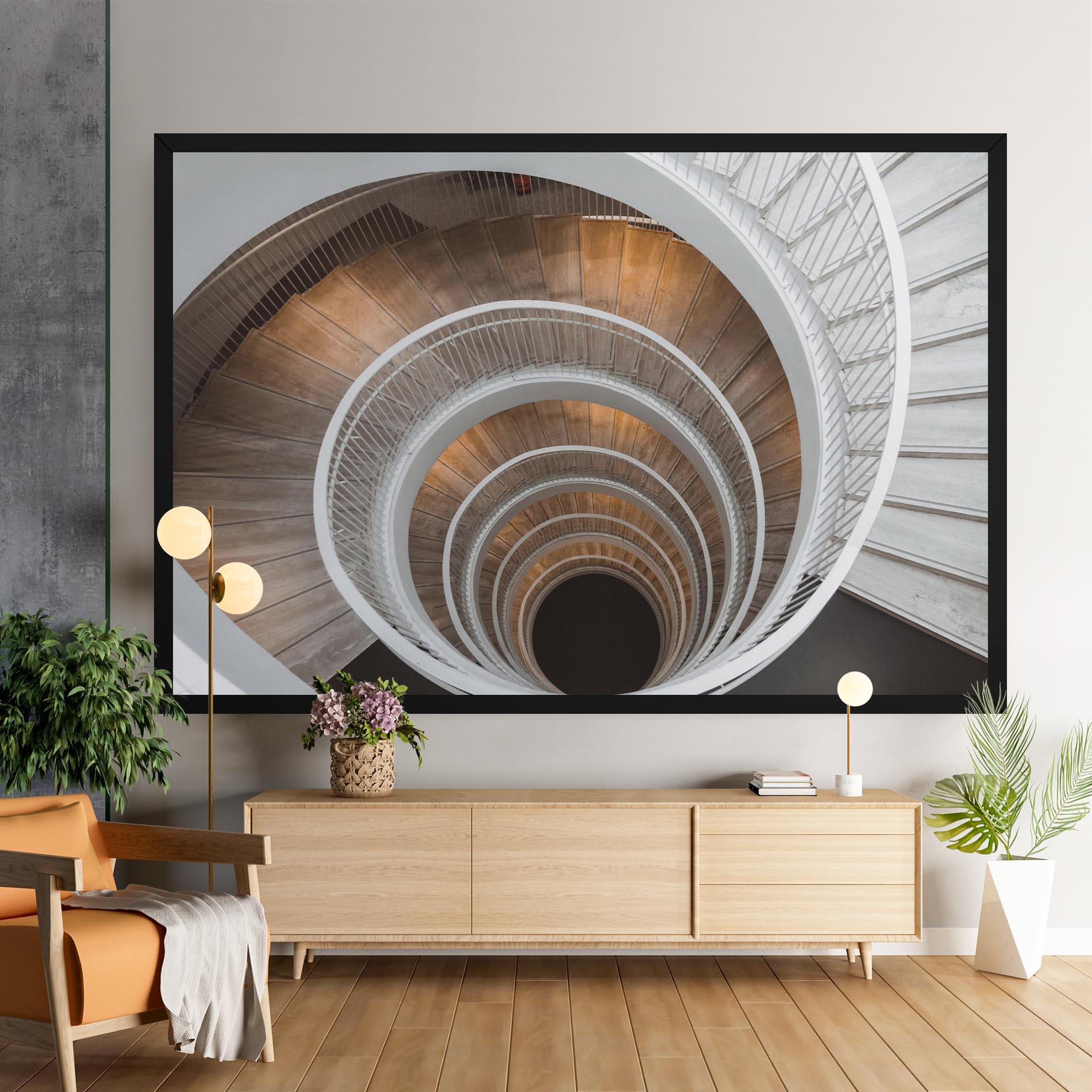 Tablou Canvas White Spiral Stairs mockup 9