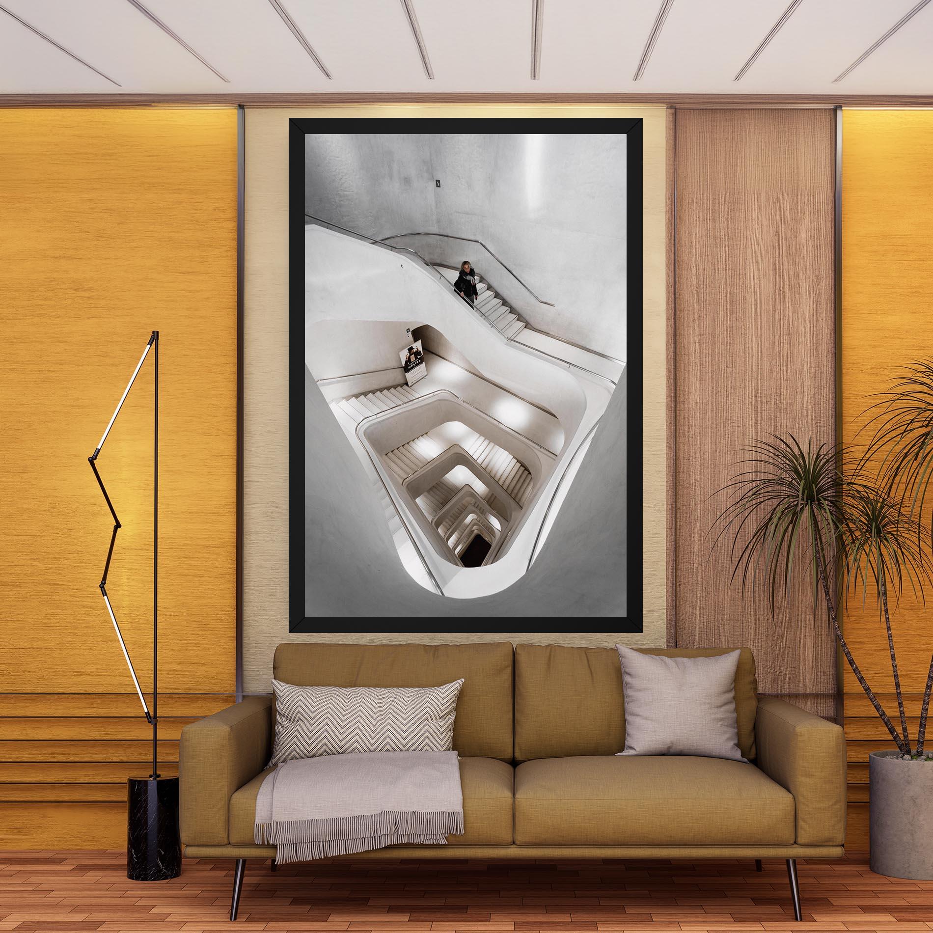 Tablou Canvas White Stairs Spiral mockup 9