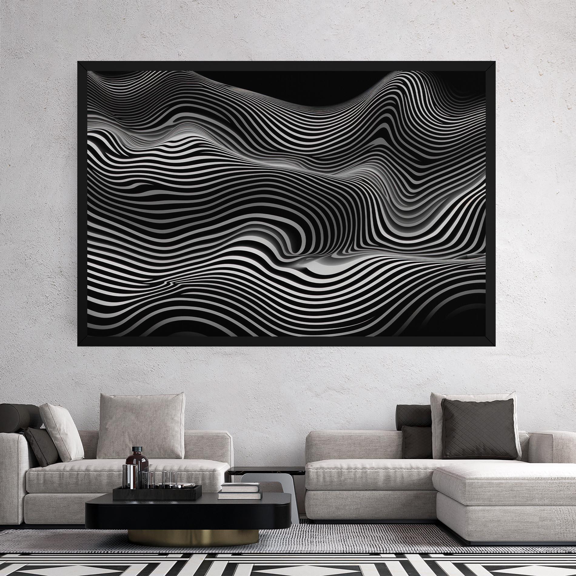 Tablou Canvas White Black Lines Wave mockup 2