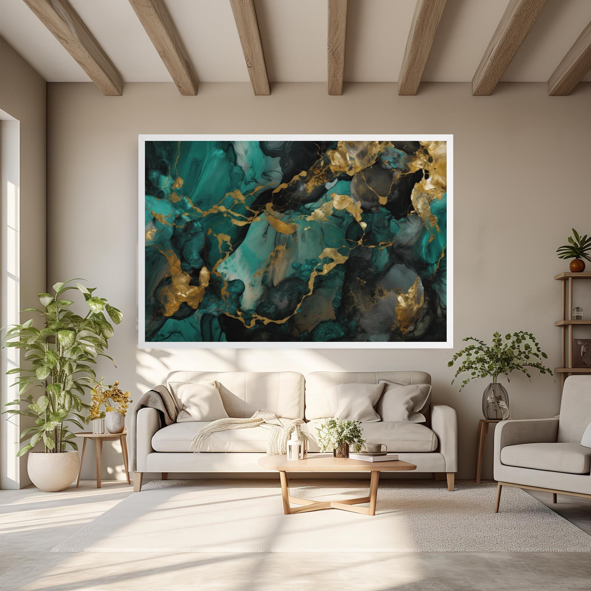 Tablou Canvas Dark Green Golden Marble mockup 6