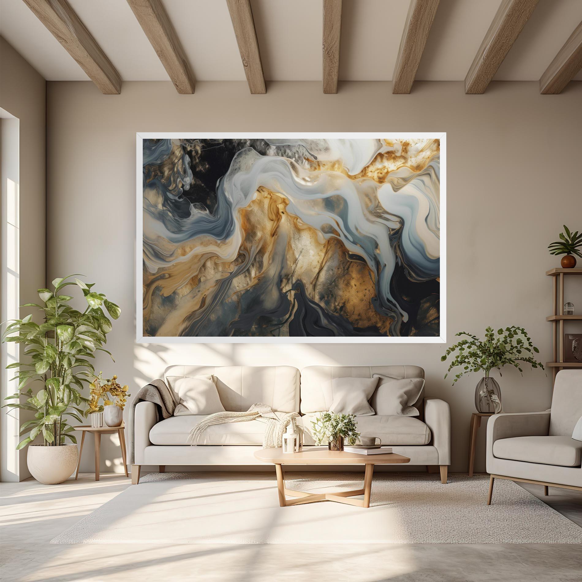 Tablou Canvas Grey Gold Liquid Marble mockup 6