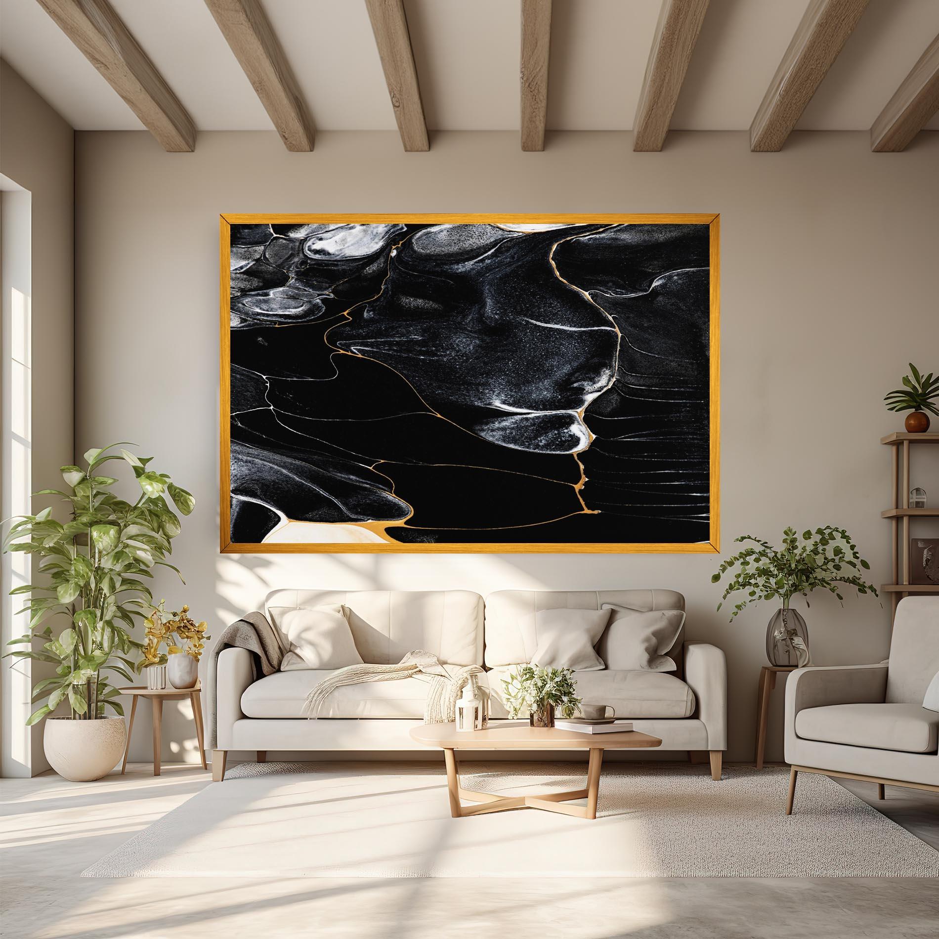 Tablou Canvas Gold Lines On Black mockup 6