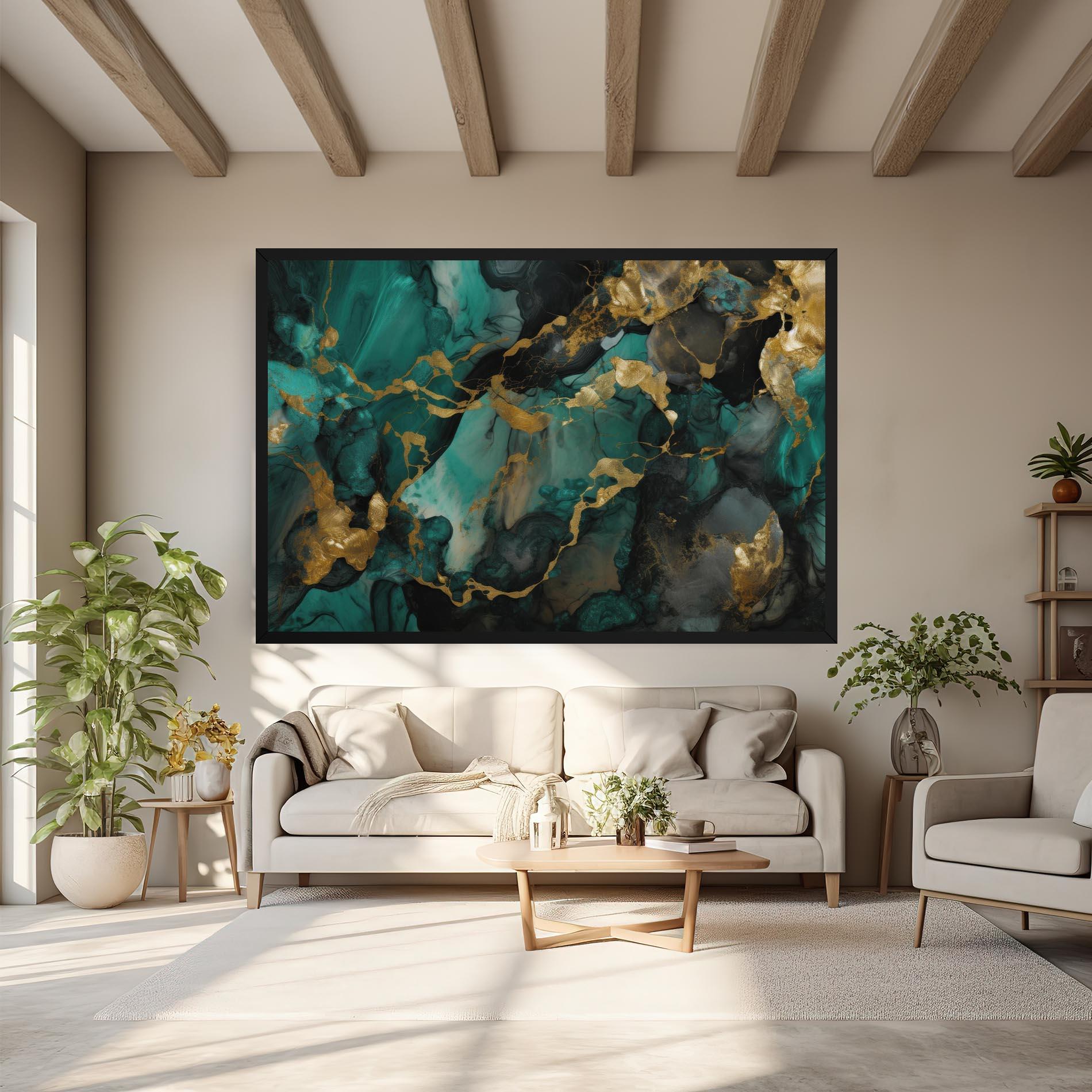 Tablou Canvas Dark Green Golden Marble mockup 6