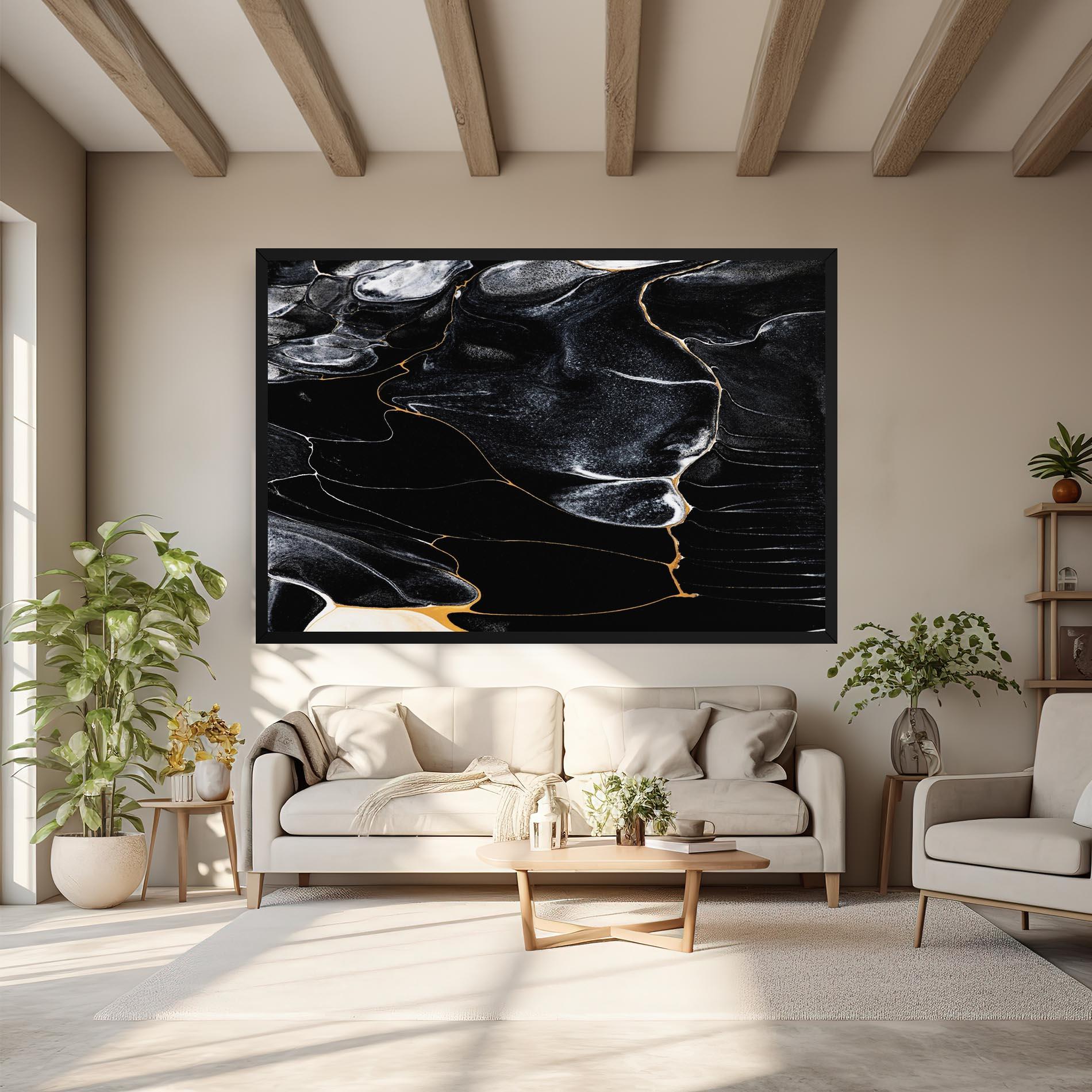 Tablou Canvas Gold Lines On Black mockup 6