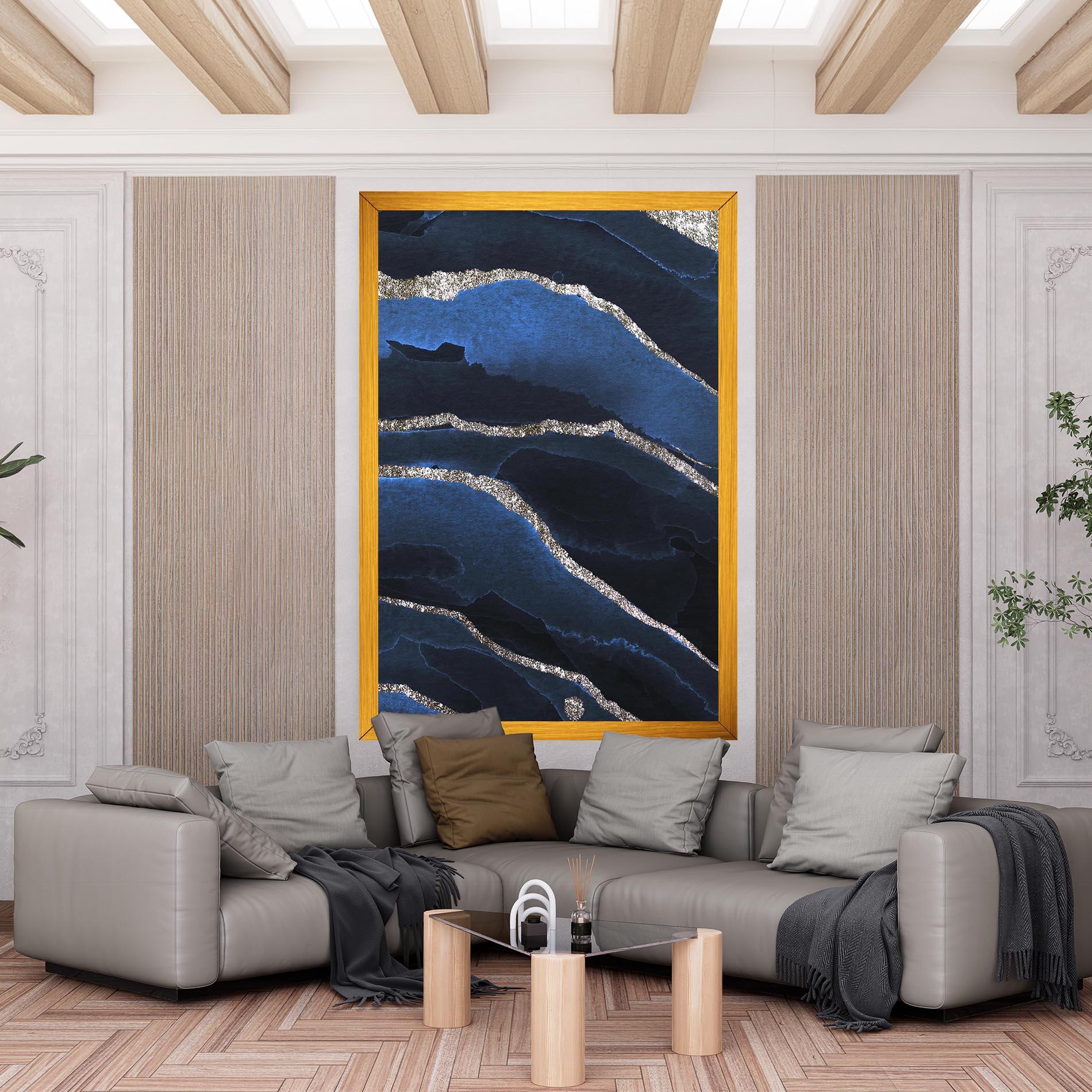 Tablou Canvas Golden Lines With Blue mockup 6