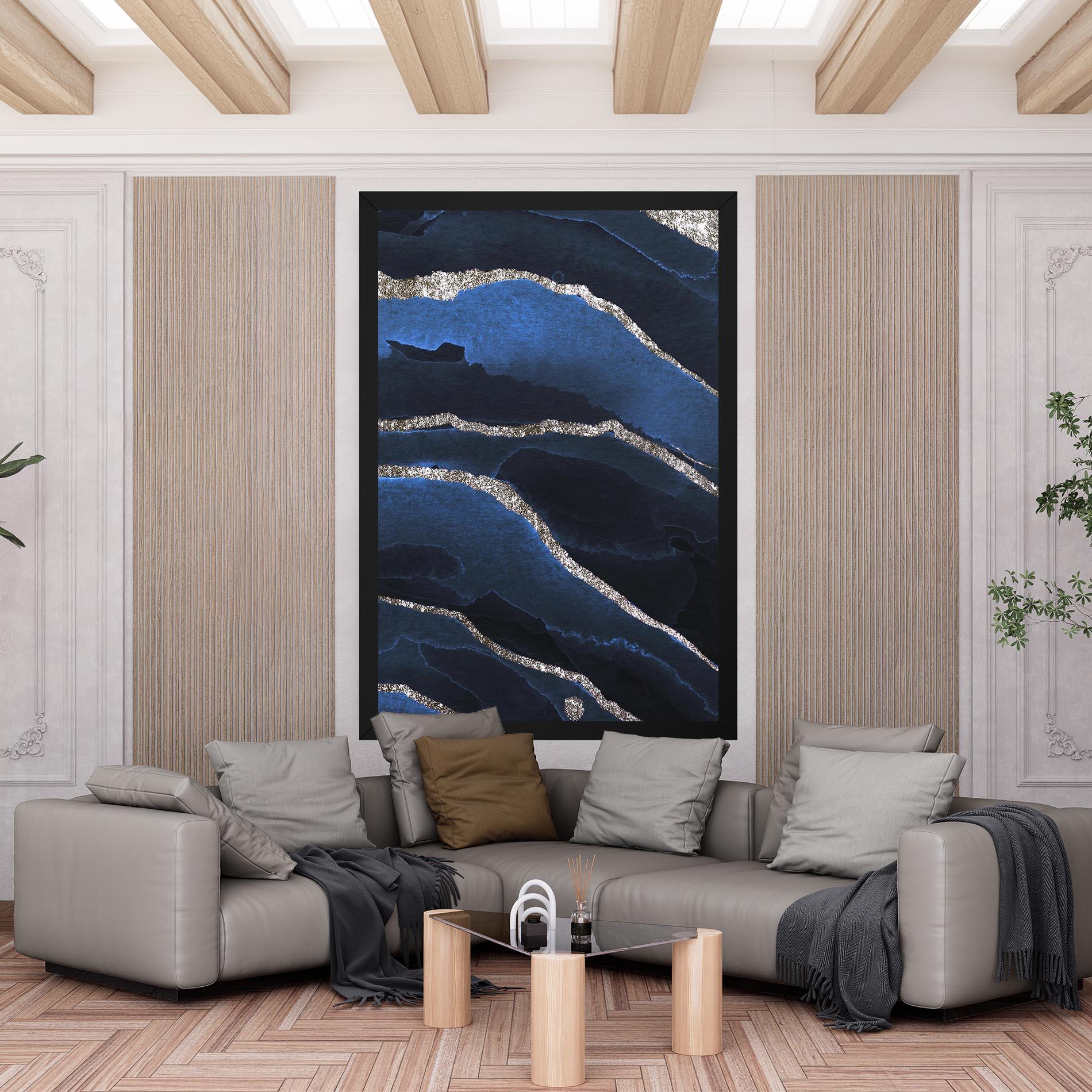 Tablou Canvas Golden Lines With Blue mockup 6