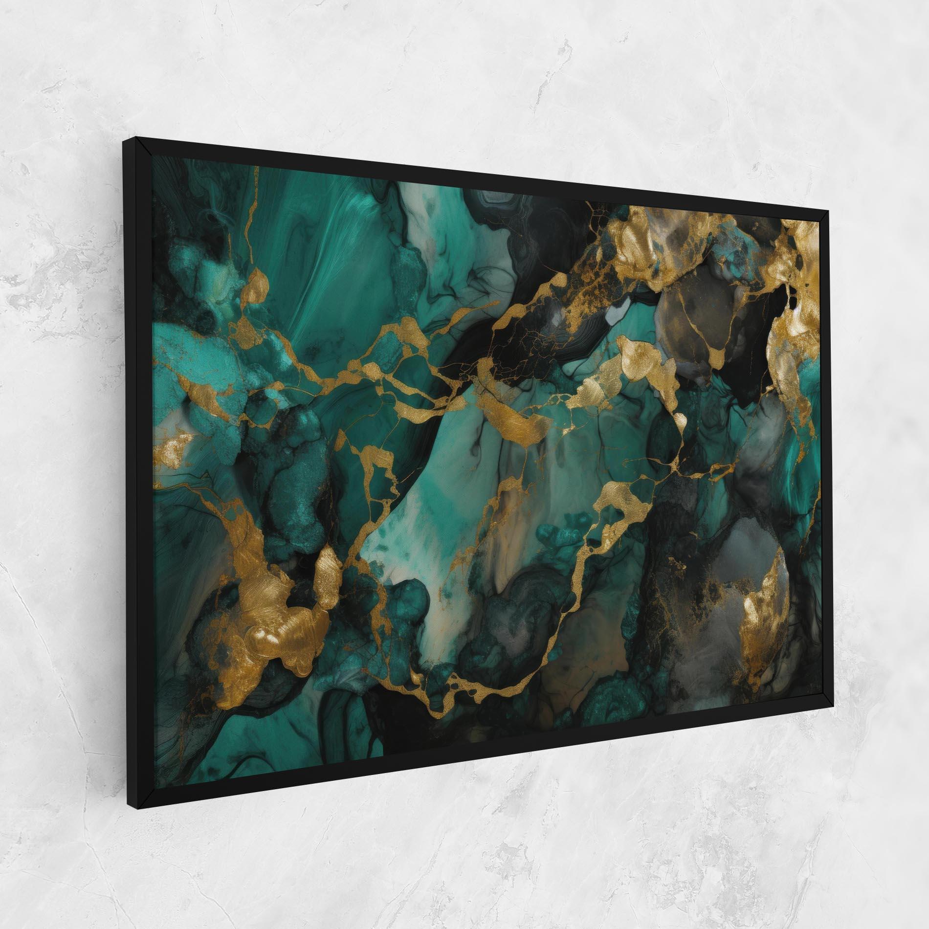 Tablou Canvas Dark Green Golden Marble mockup 1