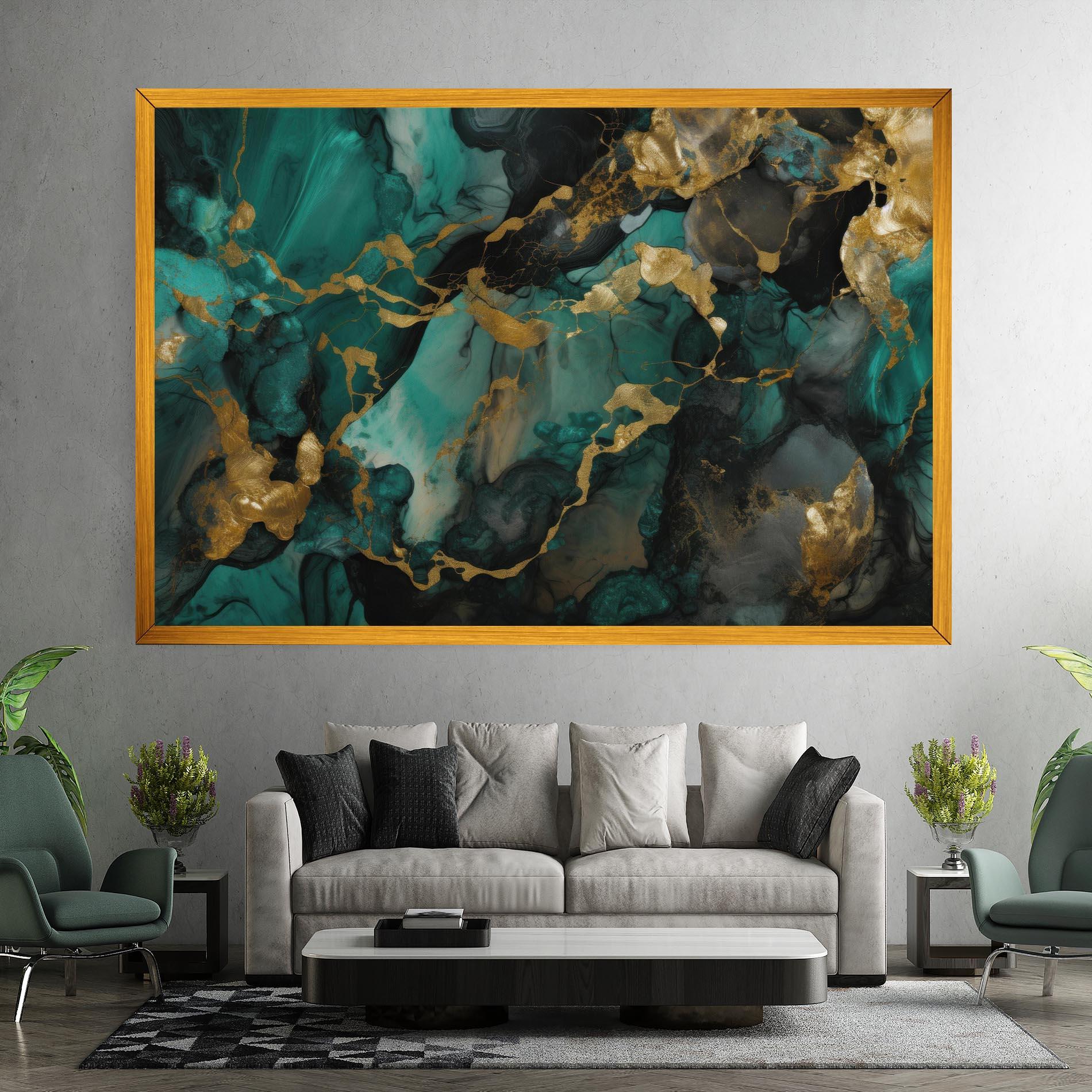 Tablou Canvas Dark Green Golden Marble mockup 7