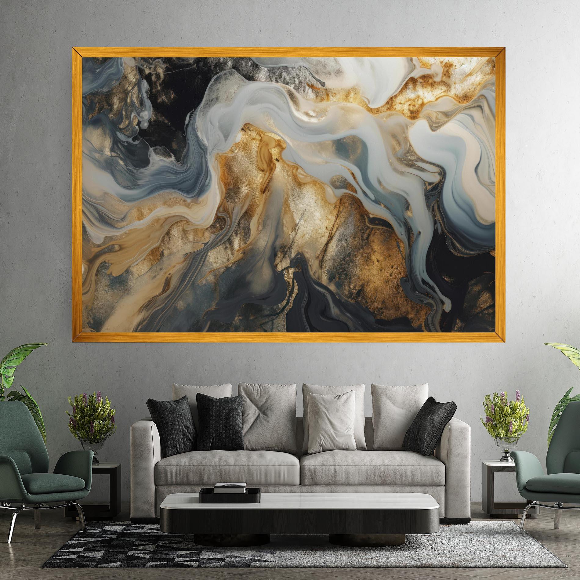 Tablou Canvas Grey Gold Liquid Marble mockup 7