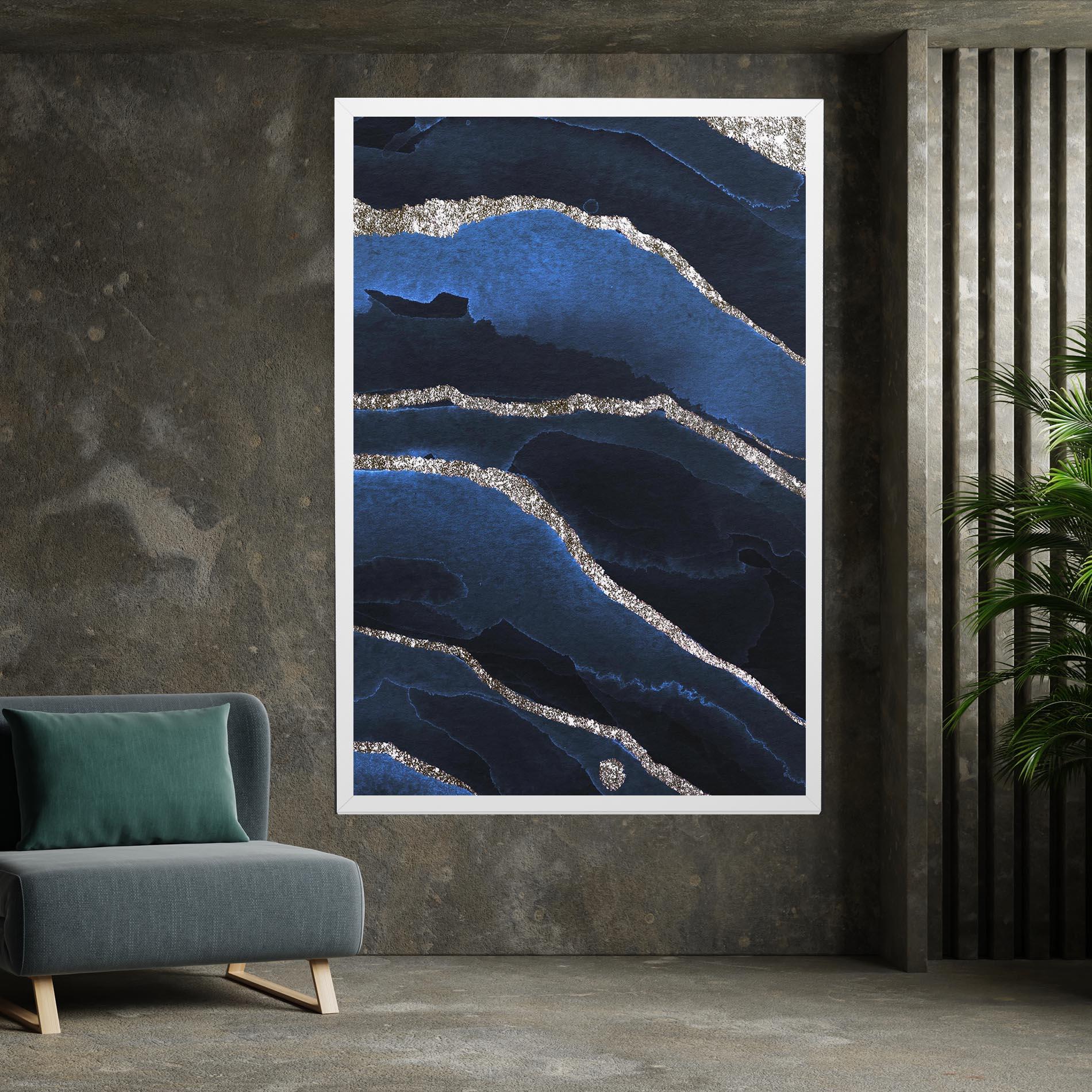 Tablou Canvas Golden Lines With Blue mockup 7