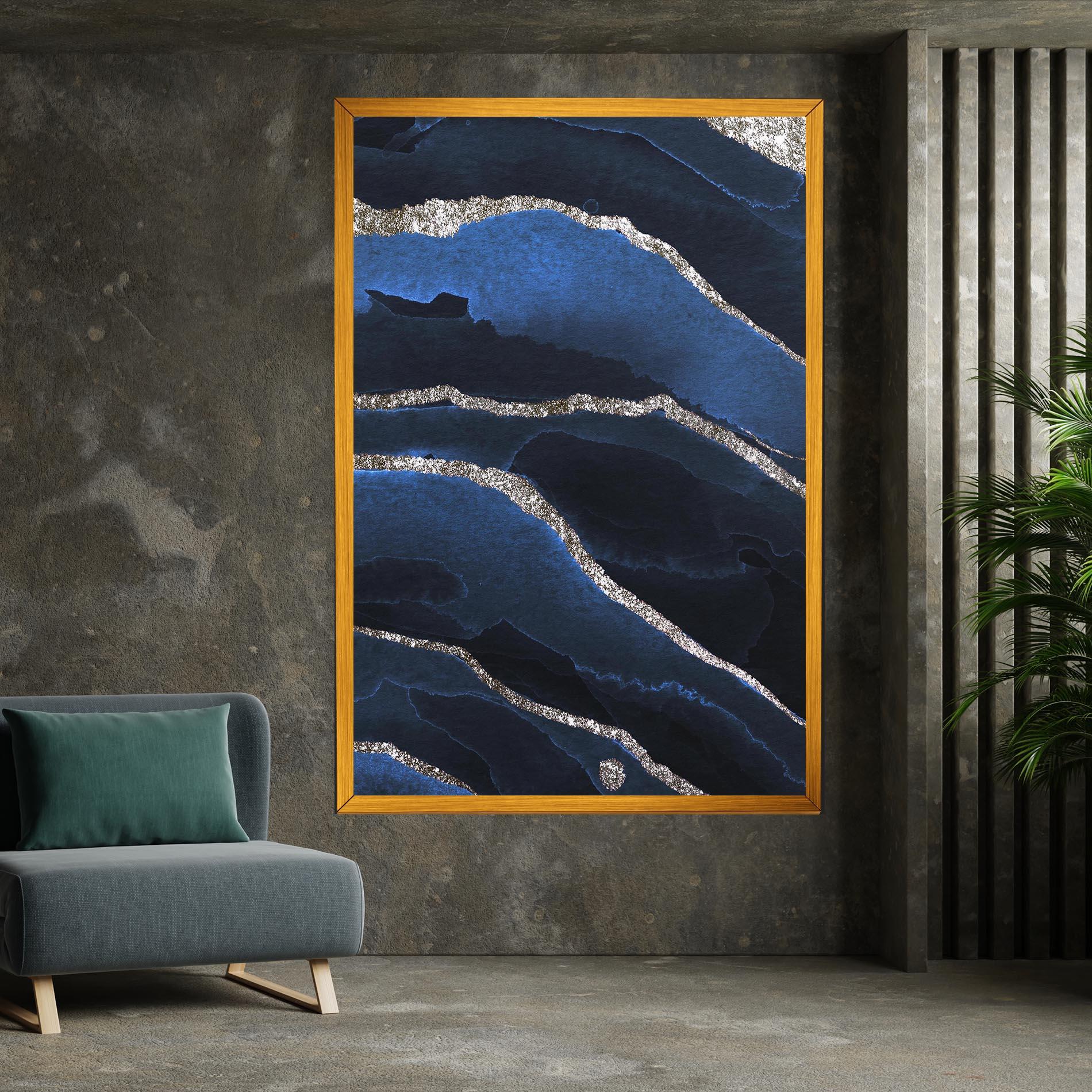 Tablou Canvas Golden Lines With Blue mockup 7