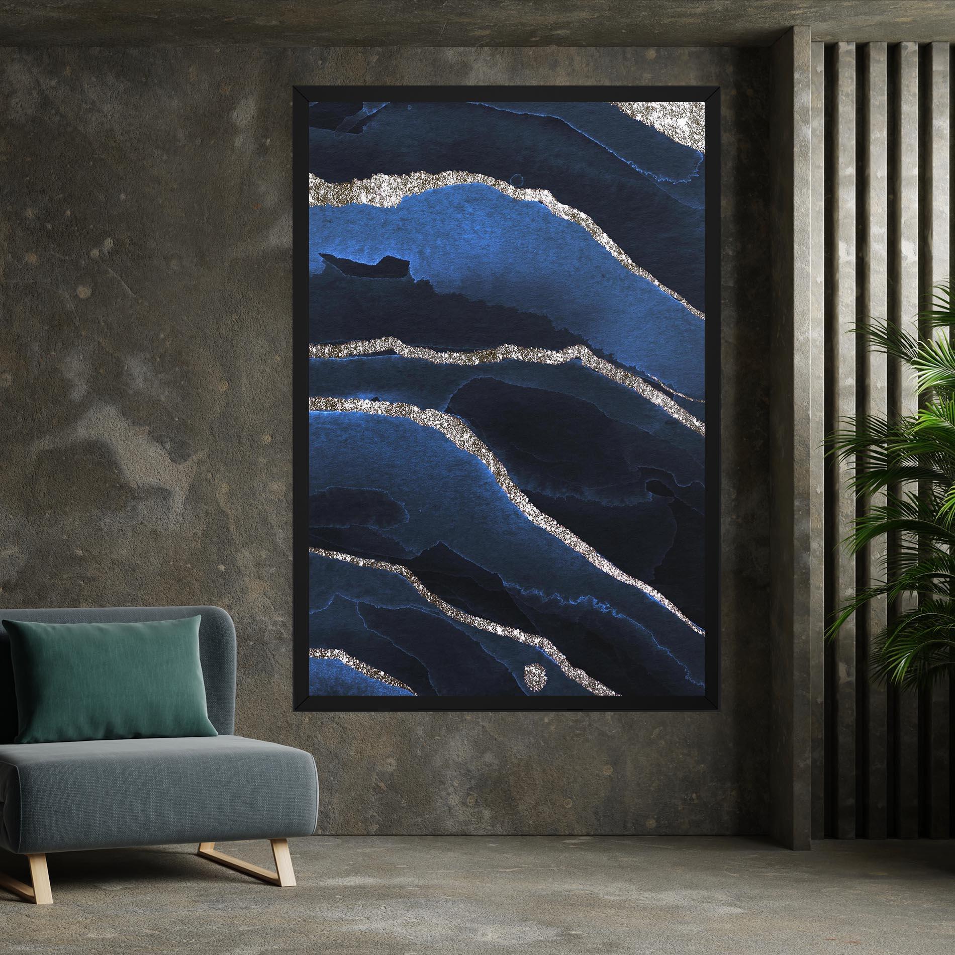 Tablou Canvas Golden Lines With Blue mockup 7