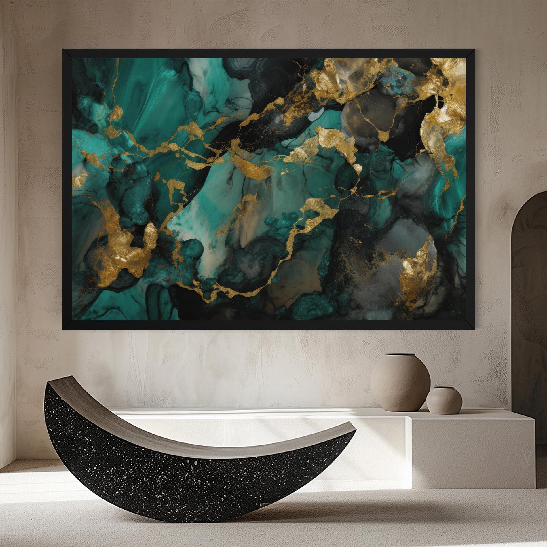 Tablou Canvas Dark Green Golden Marble mockup 8