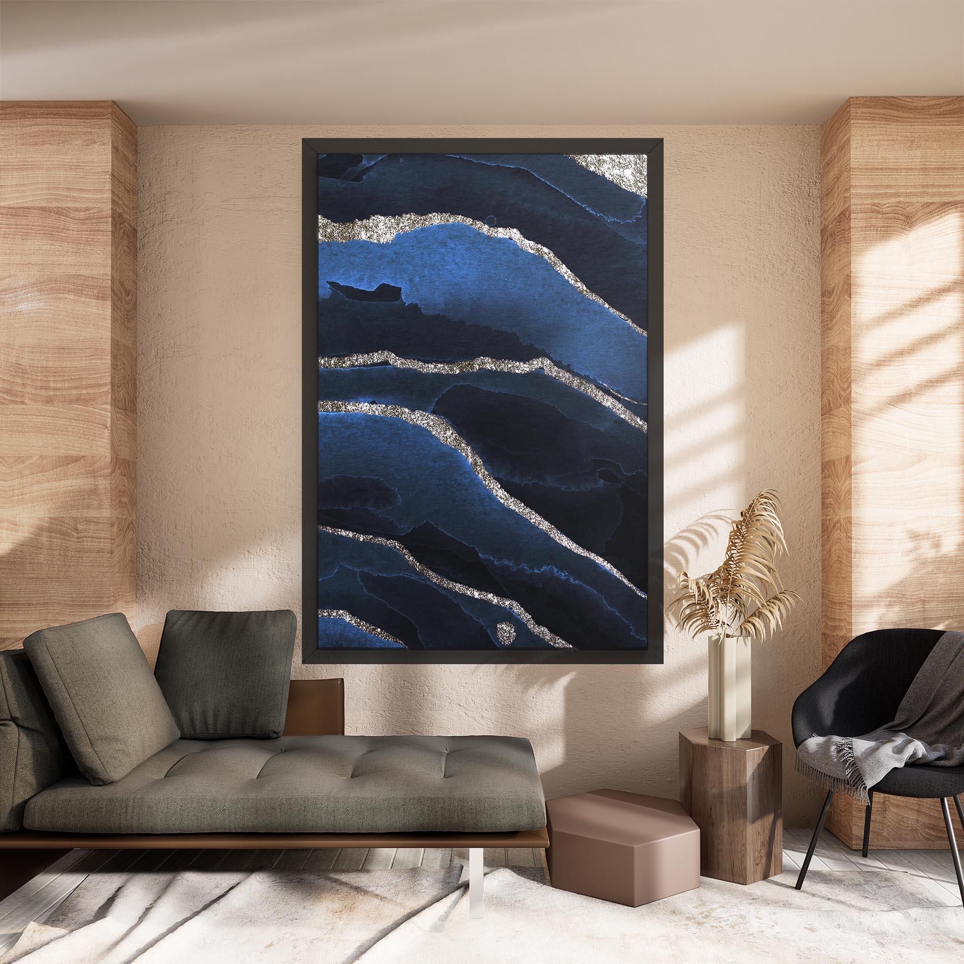 Tablou Canvas Golden Lines With Blue mockup 8