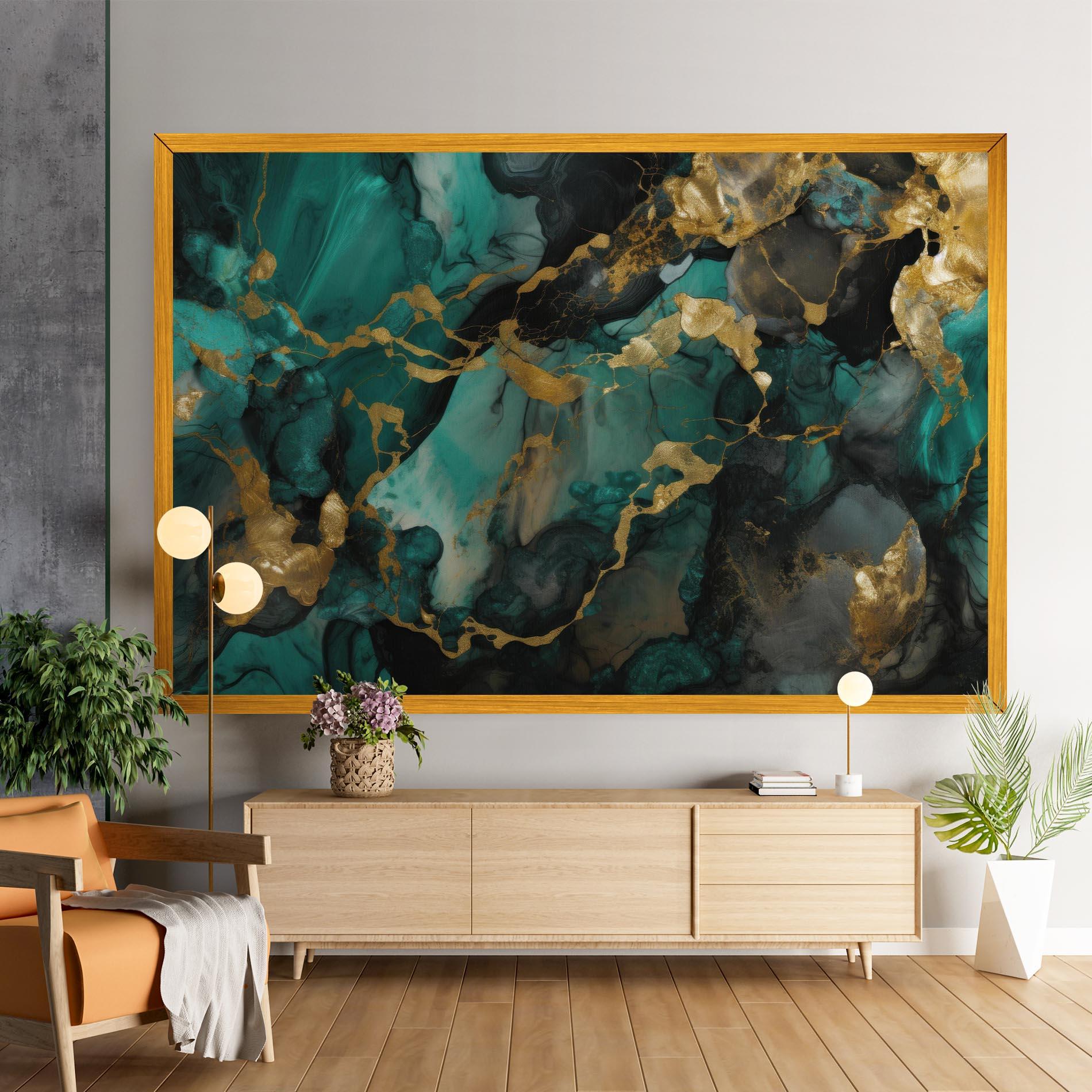 Tablou Canvas Dark Green Golden Marble mockup 9