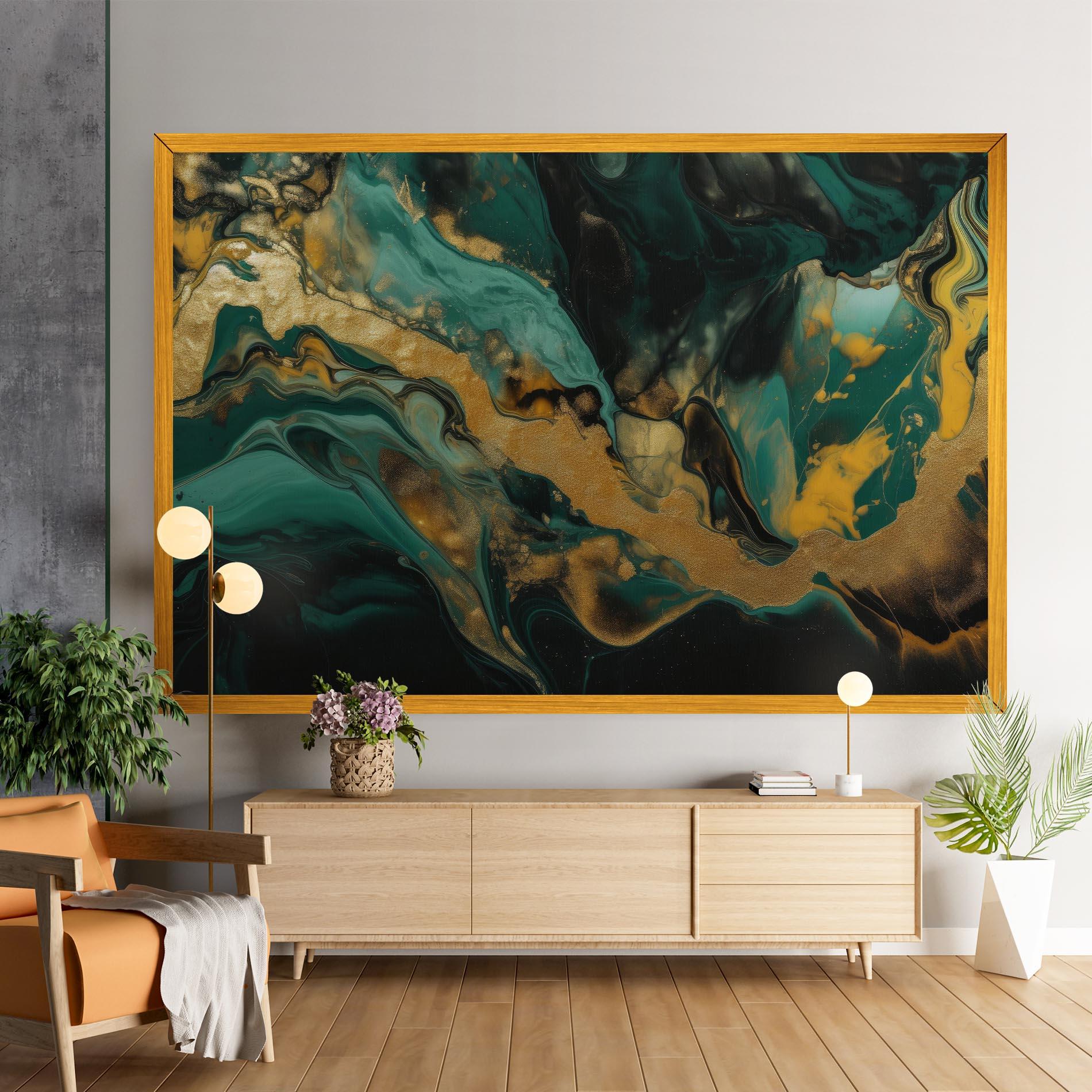 Tablou Canvas Dark Green With Gold mockup 9