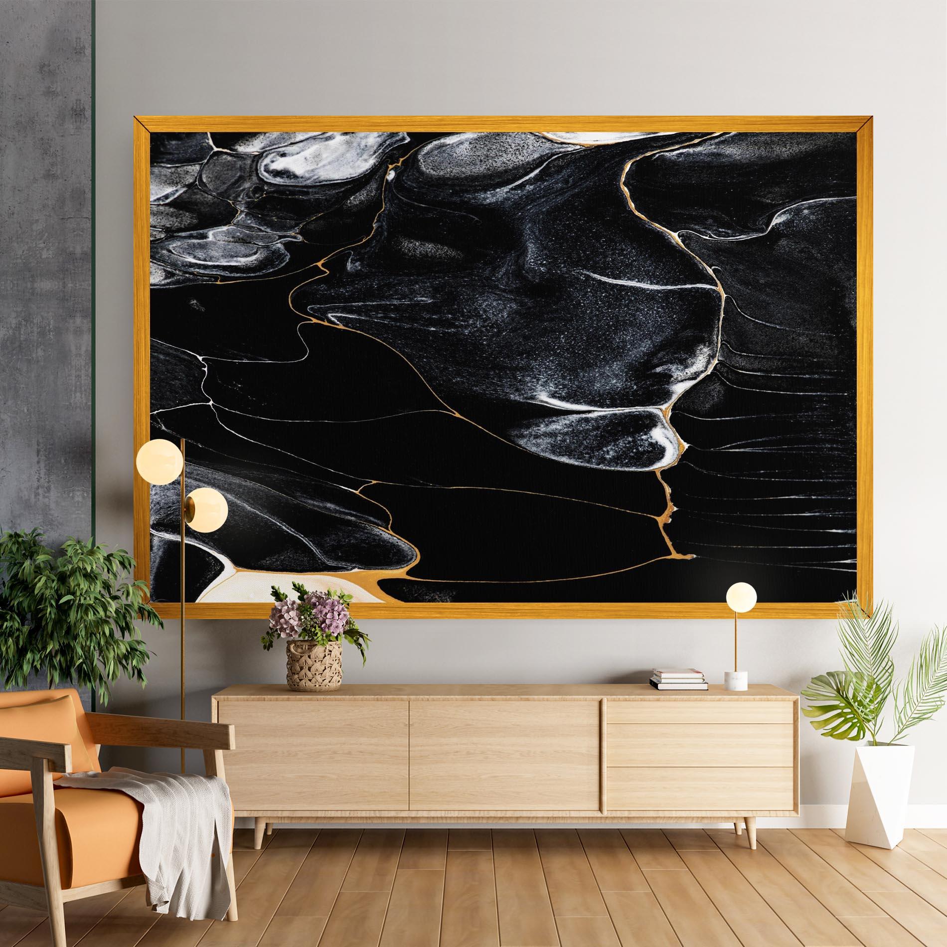 Tablou Canvas Gold Lines On Black mockup 9