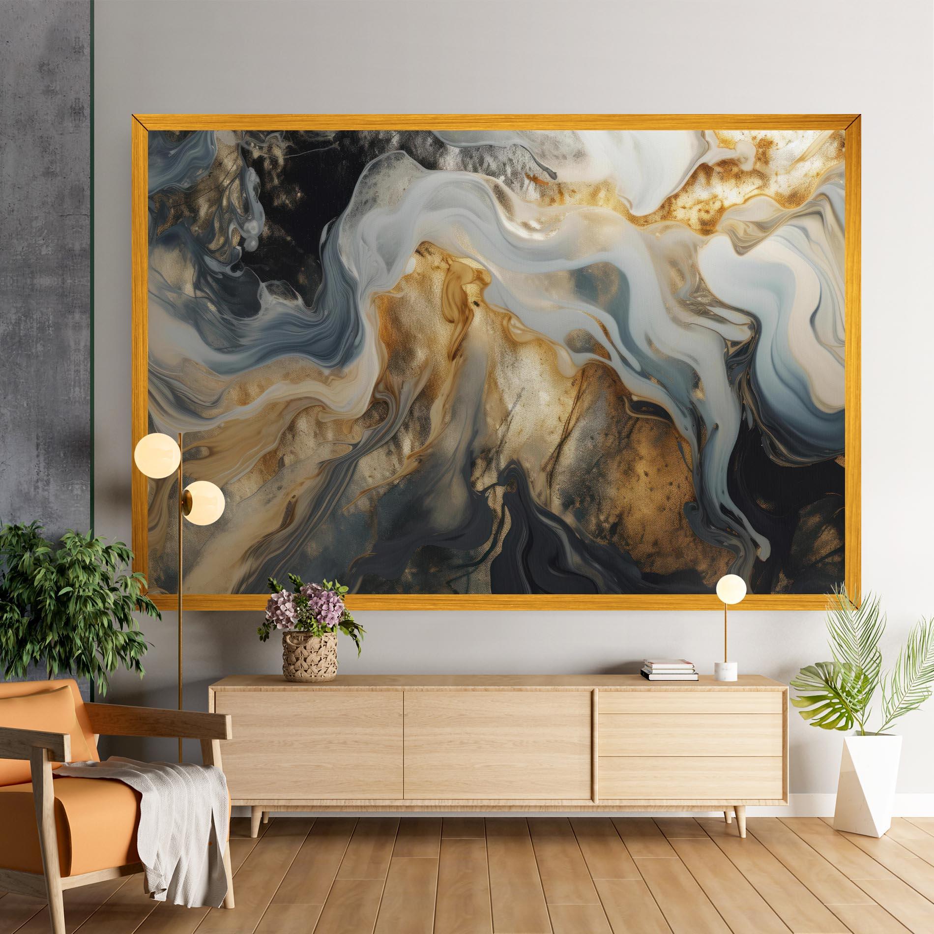 Tablou Canvas Grey Gold Liquid Marble mockup 9